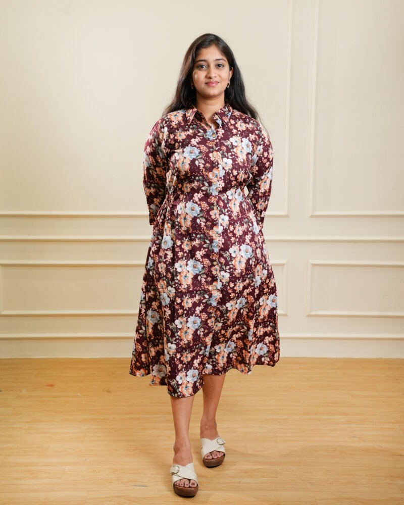 Maroon Floral Printed Midi Dress