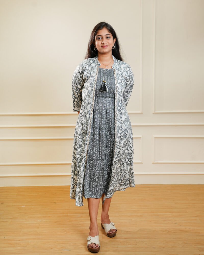 Black & White Printed Layered Midi Dress
