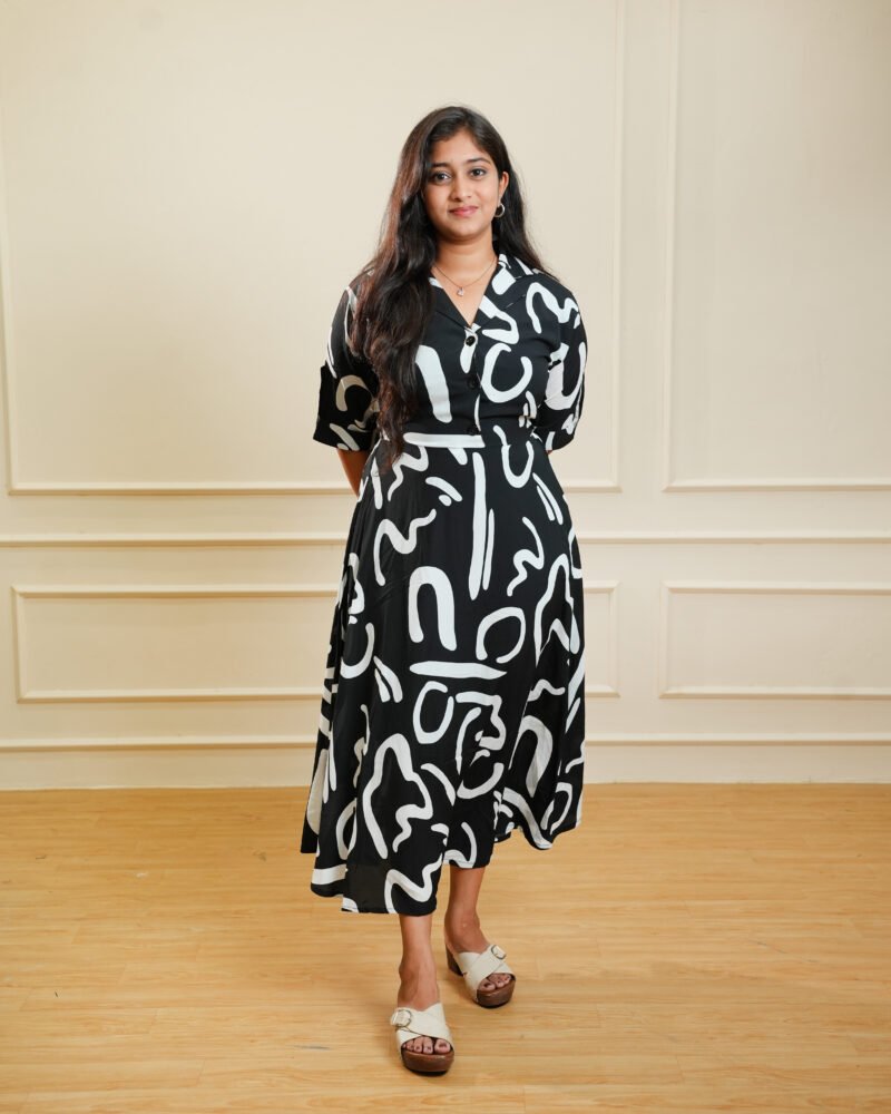 Black Abstract Printed Midi Dress