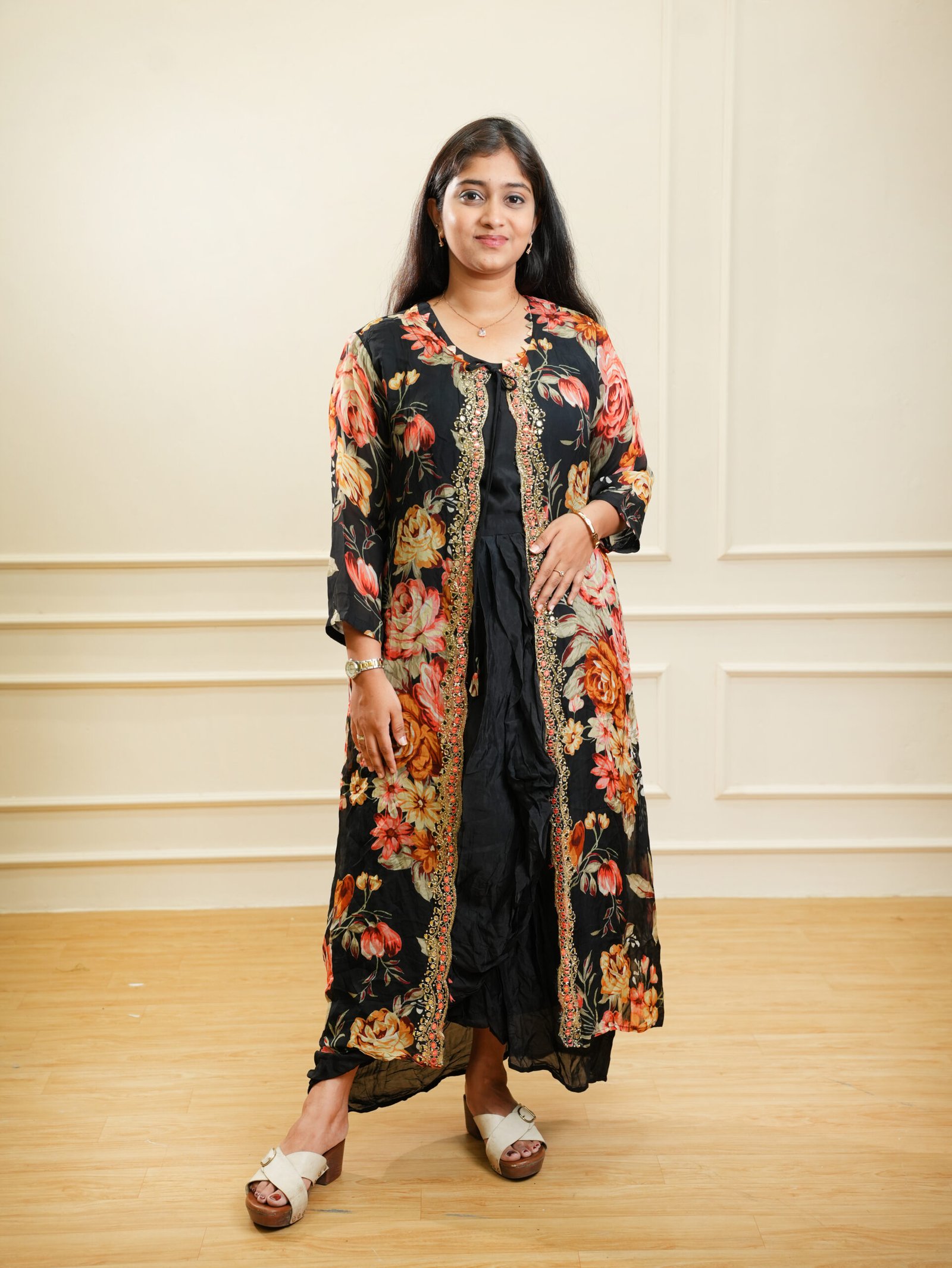 Black Floral Layered Ethnic Kurta