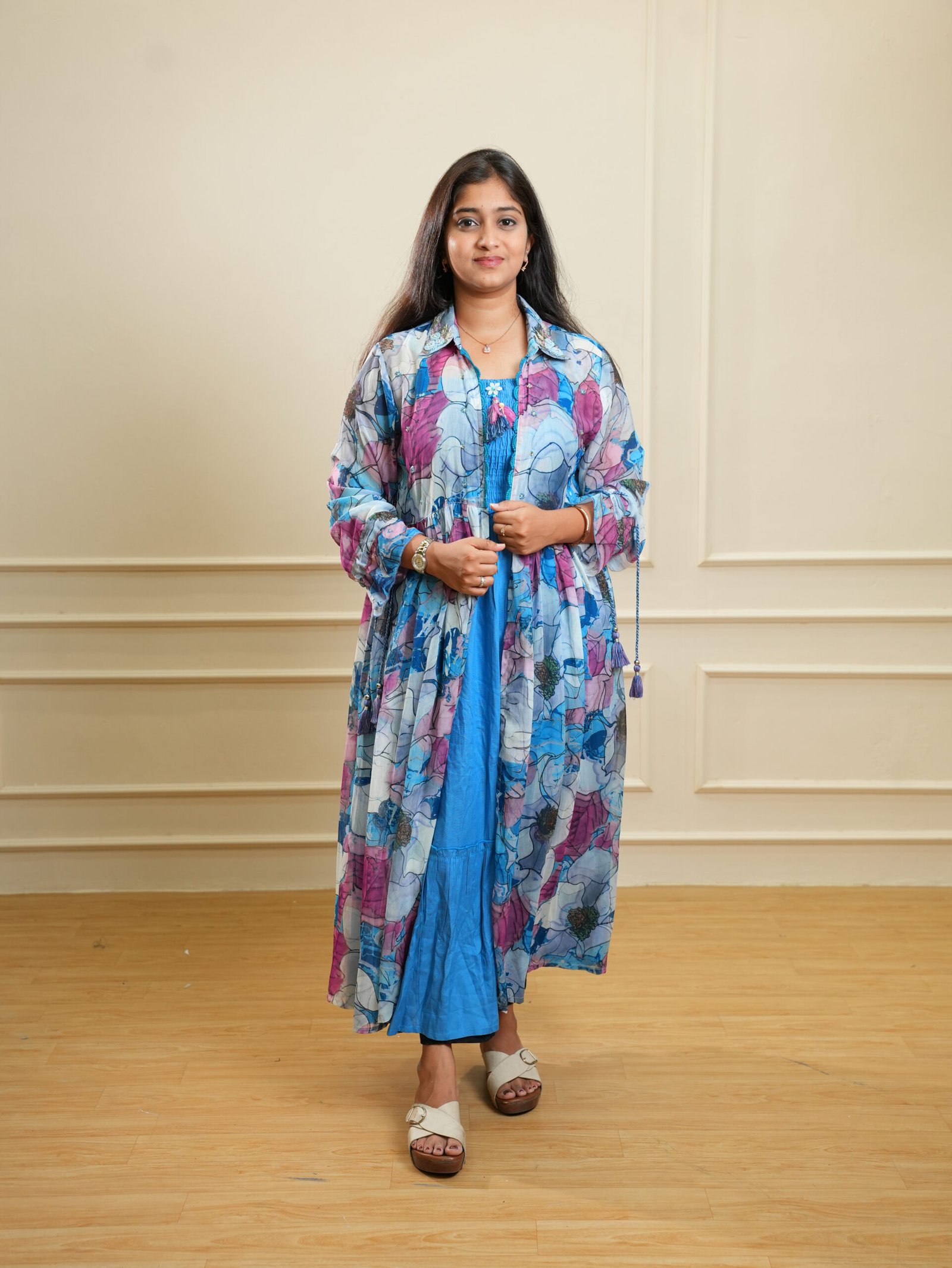 Blue Floral Layered Ethnic Kurta