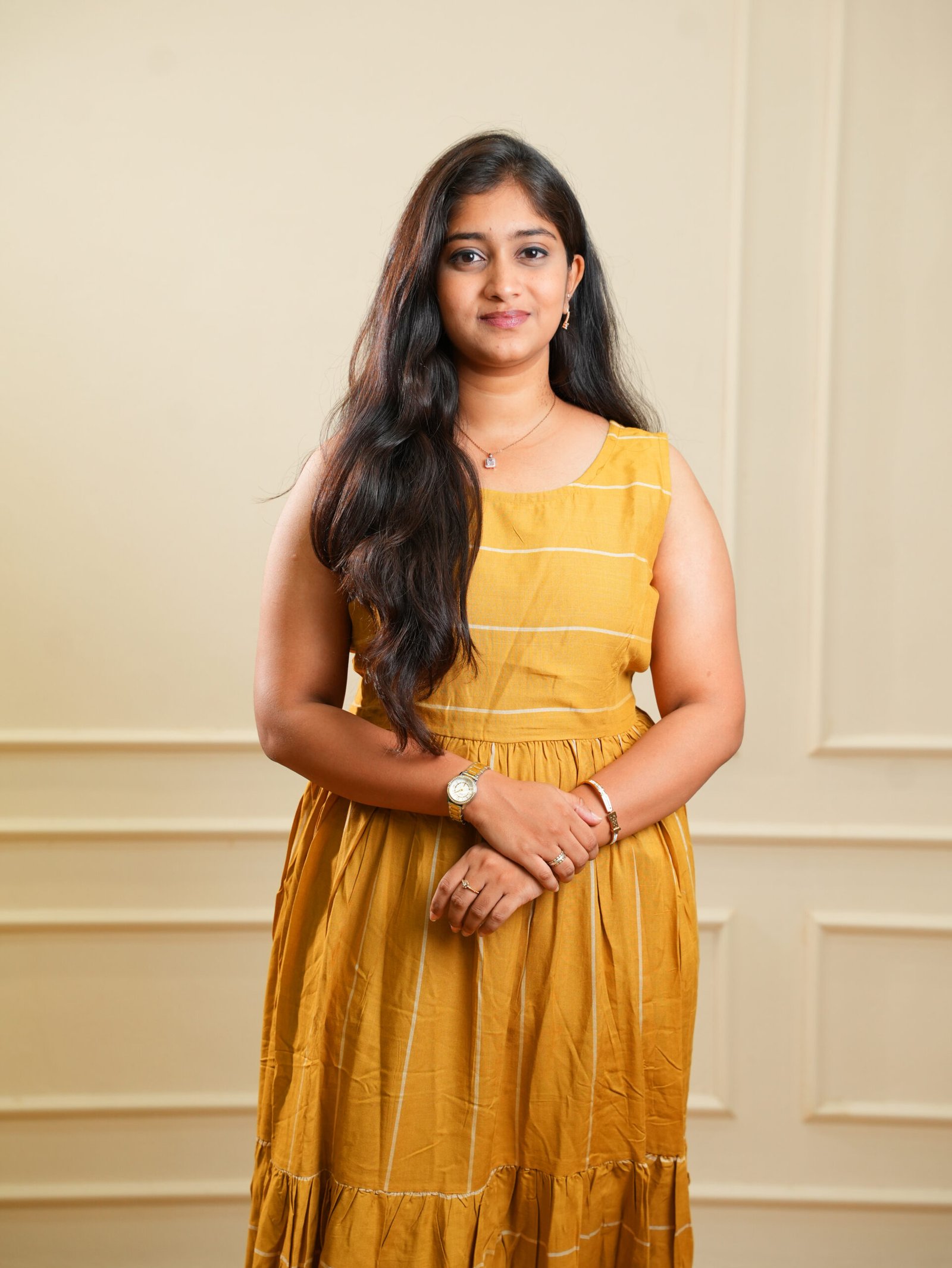 Mustard Sleeveless Tiered Ethnic Dress - Image 3