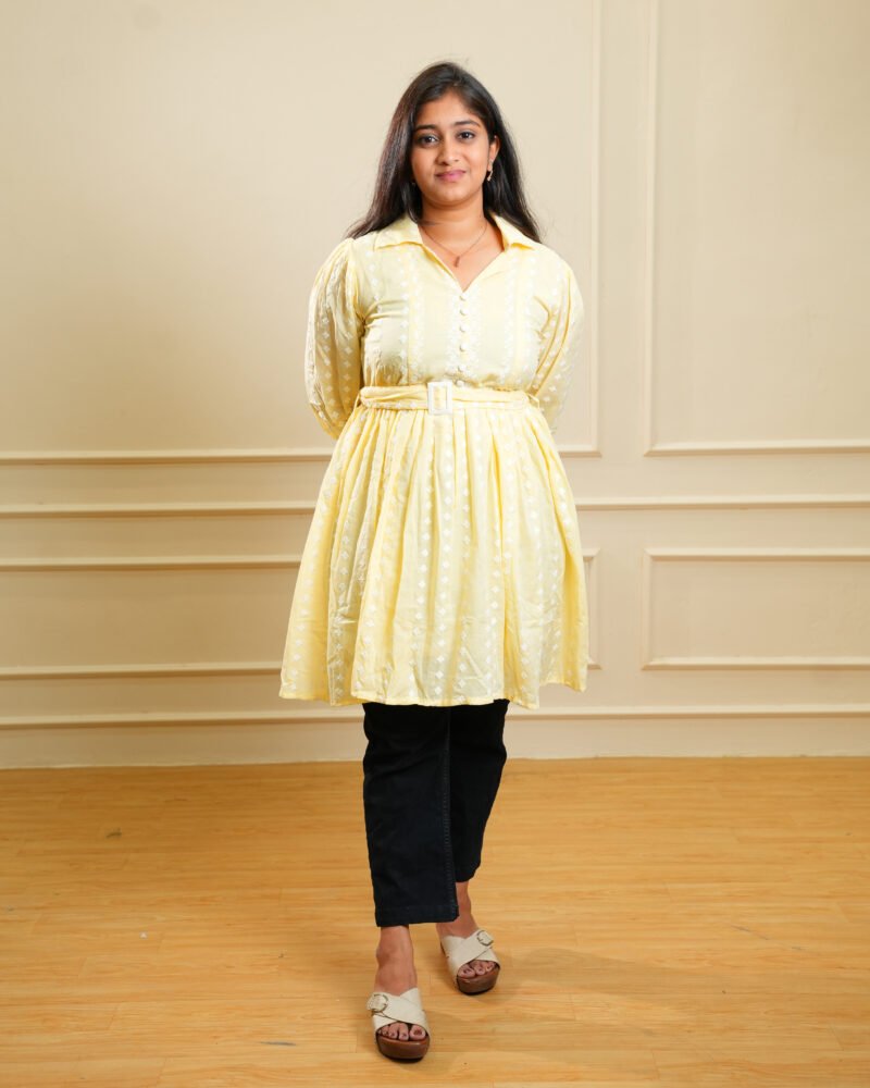 Butter Yellow Textured Short Ethnic Kurta