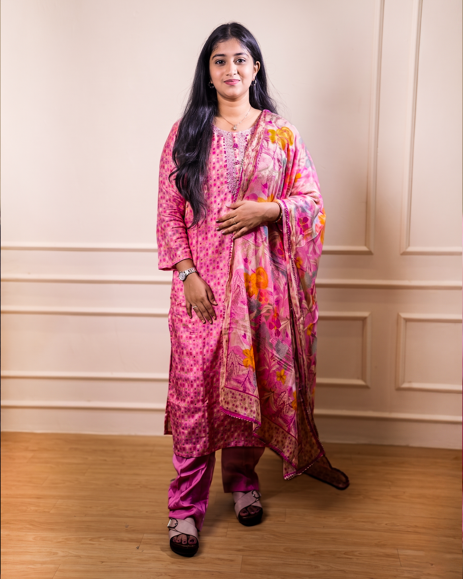 Printed Kurta Set with Dupatta – Pink
