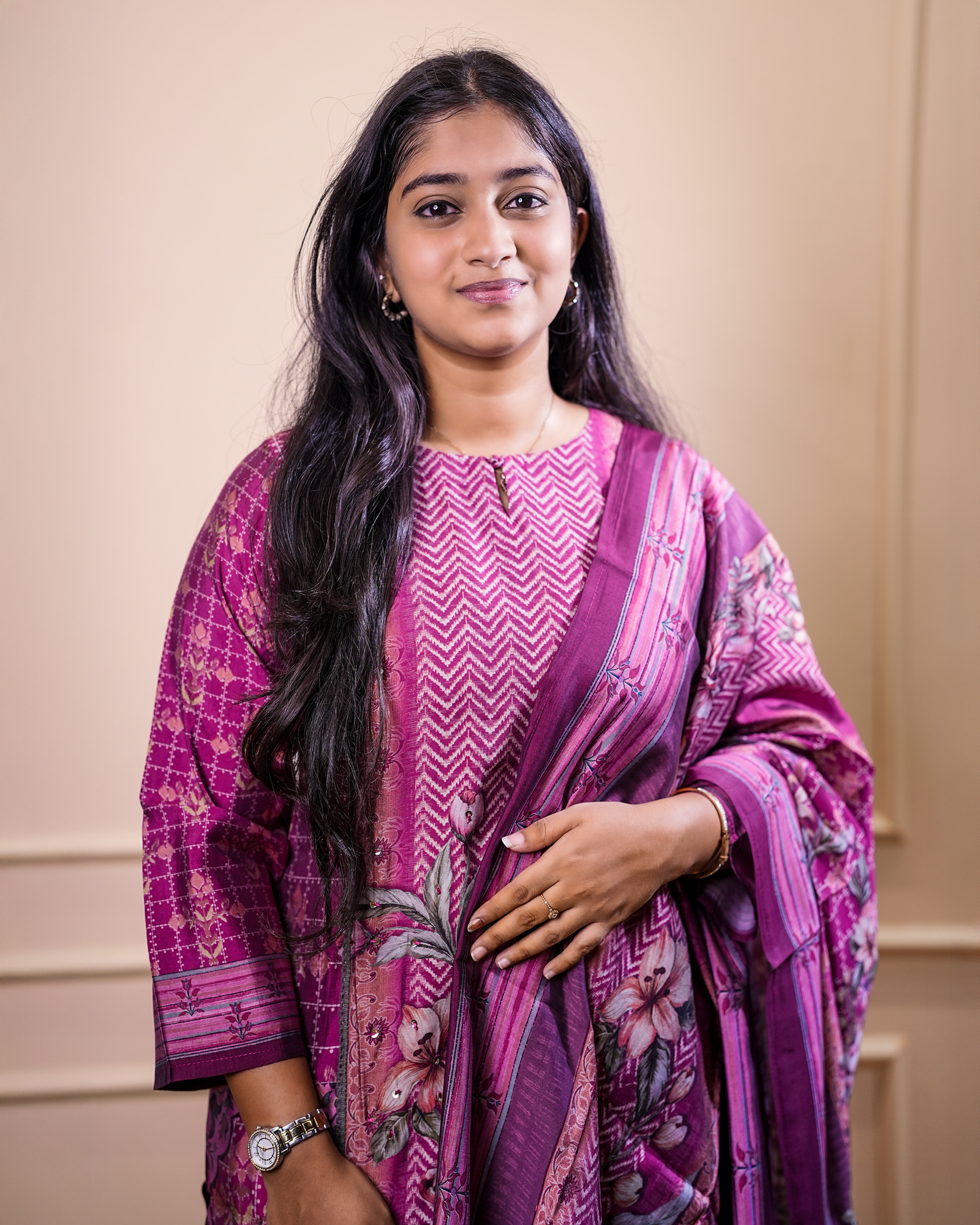 Printed Kurta Set with Dupatta – Magenta Purple - Image 2