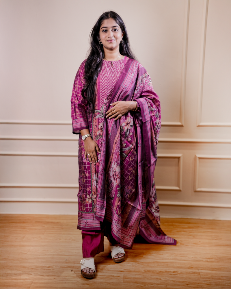 Printed Kurta Set with Dupatta – Magenta Purple
