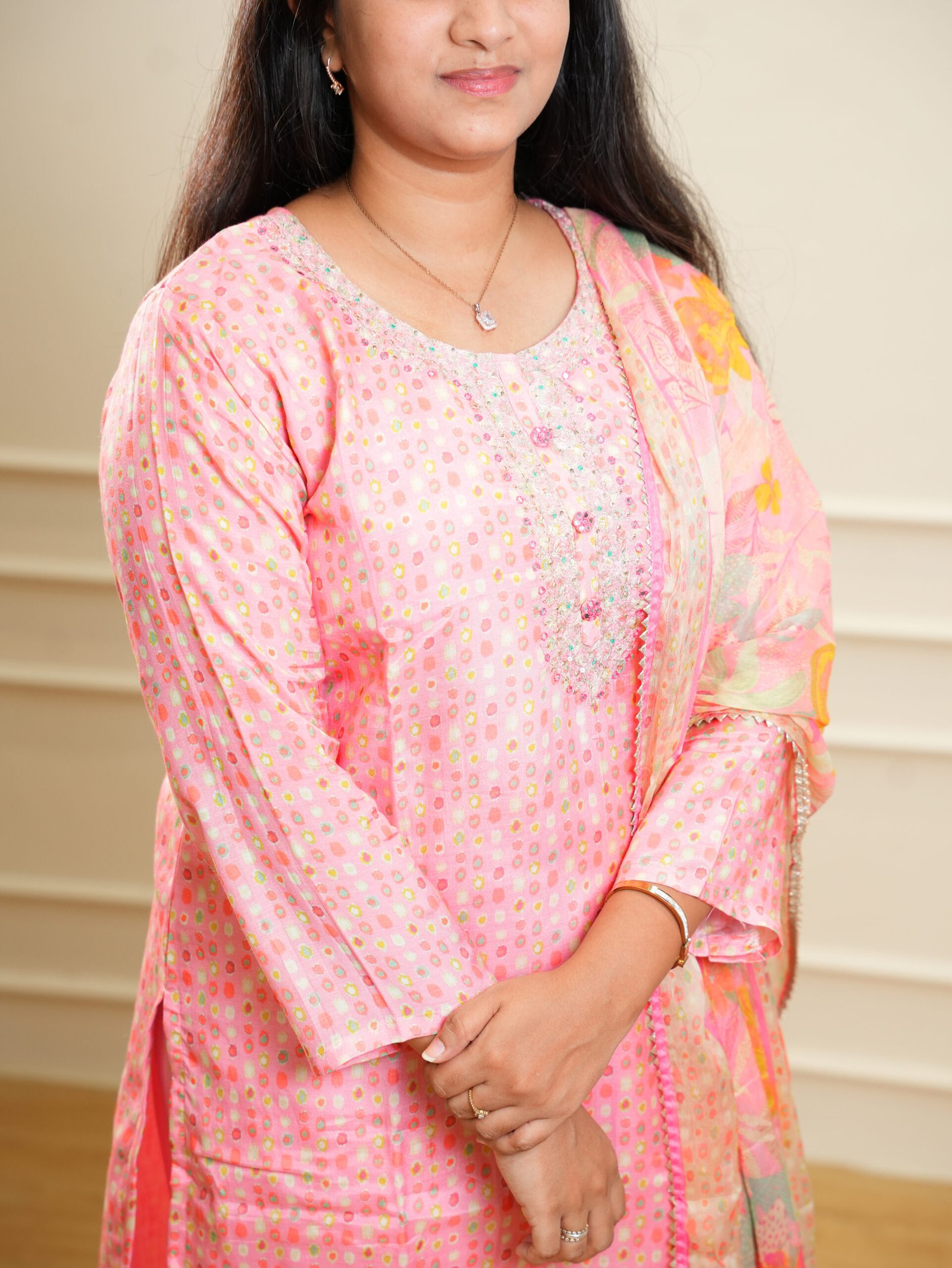 Pink Printed Kurta Set with Dupatta - Image 2