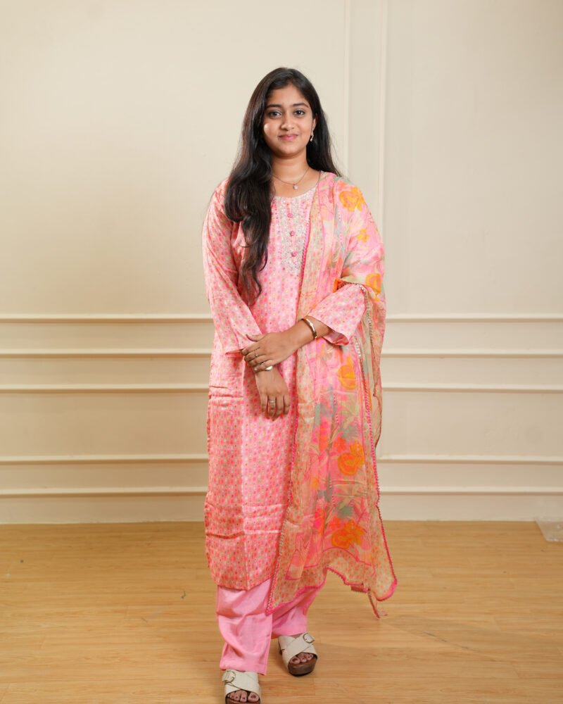 Pink Printed Kurta Set with Dupatta