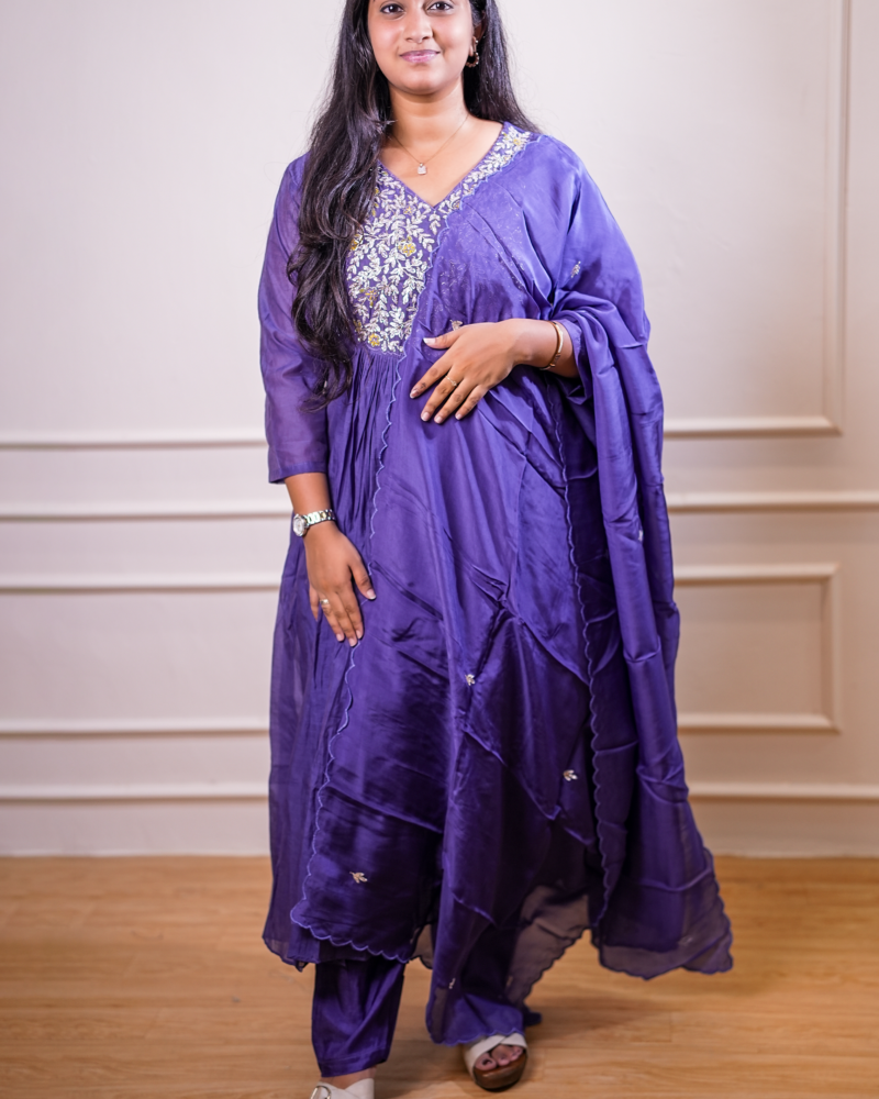 Embroidered Anarkali Kurta Set with Matching Dupatta – Purple