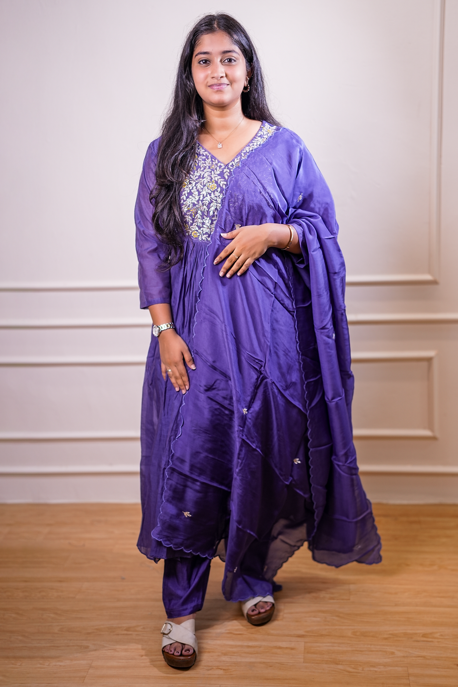 Embroidered Anarkali Kurta Set with Matching Dupatta – Purple