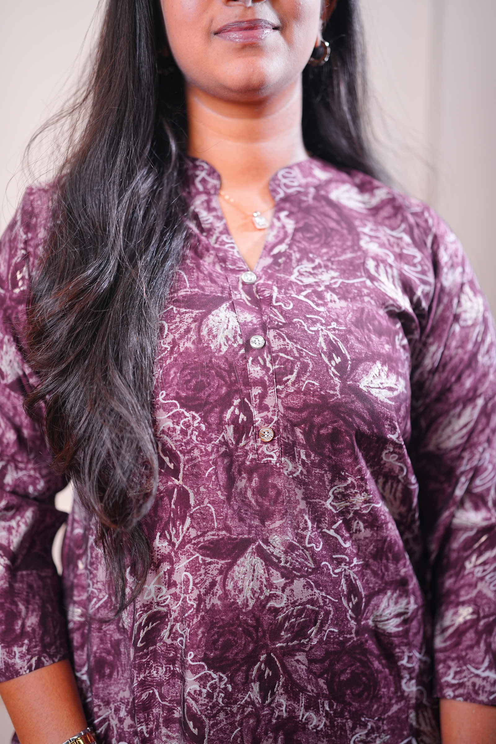 Printed Straight Kurta – Wine Purple Abstract Design - Image 2