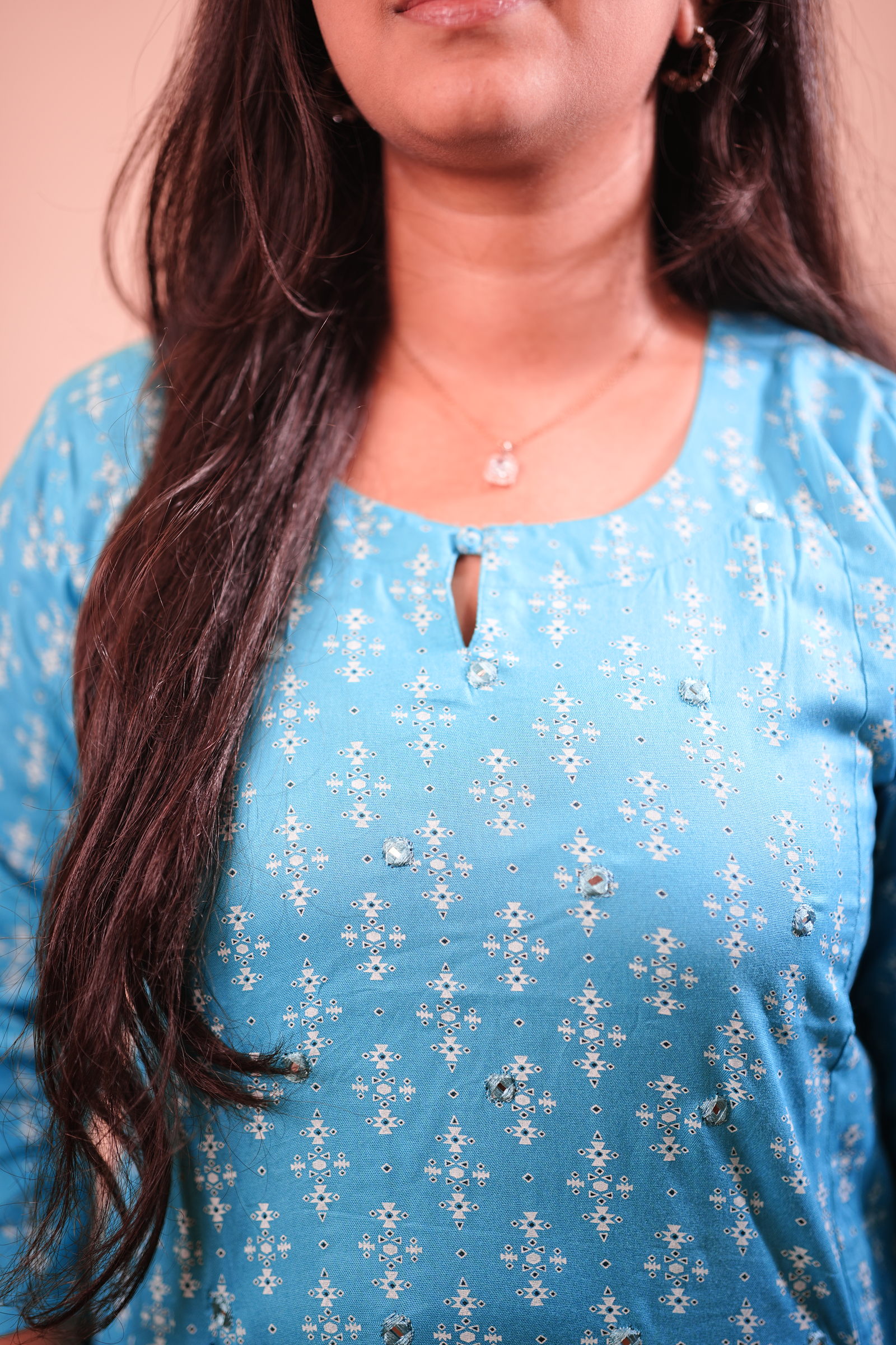 Teal Motif Printed Straight Kurta - Image 3