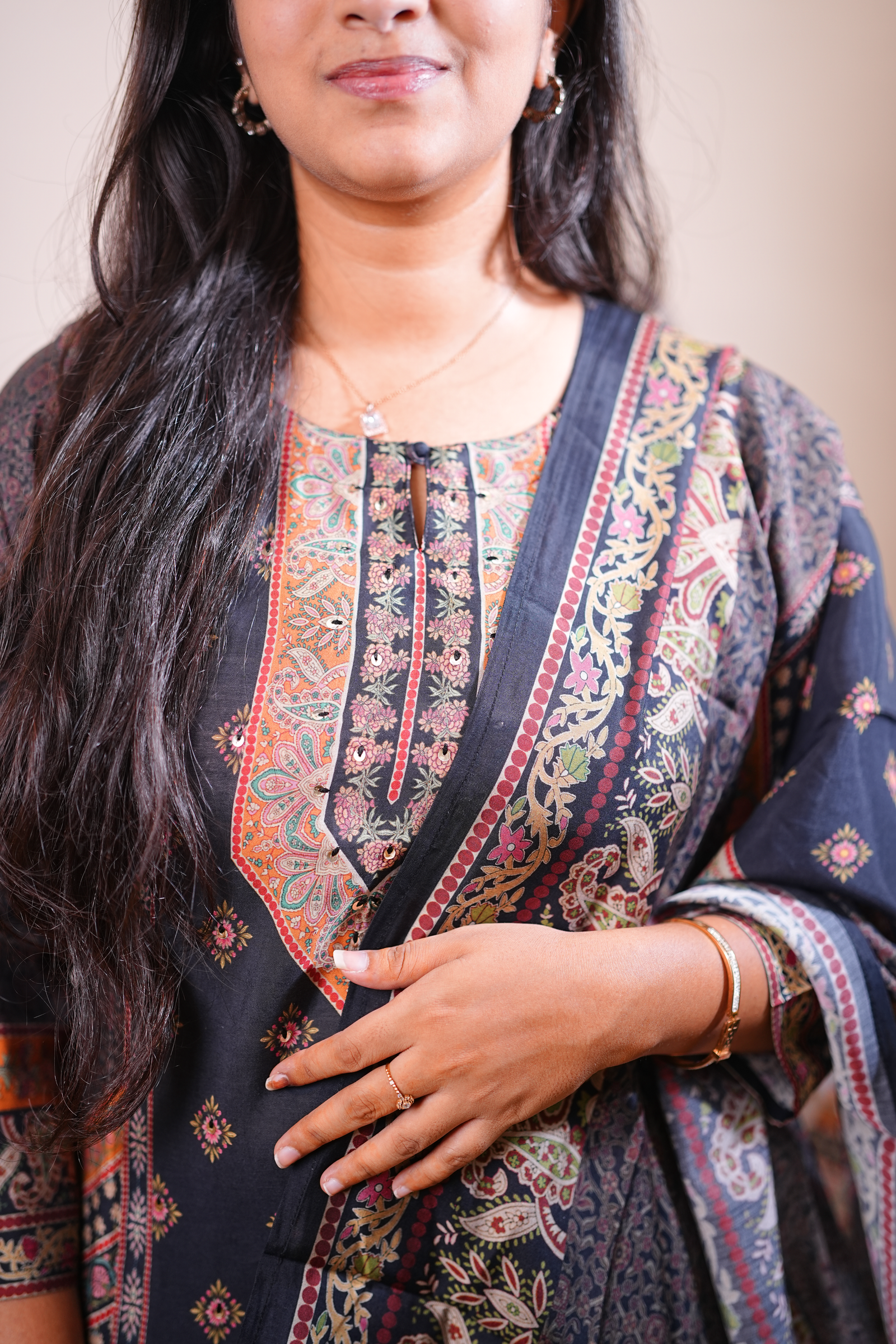 Midnight Heritage Printed Kurta Set with Dupatta - Image 3