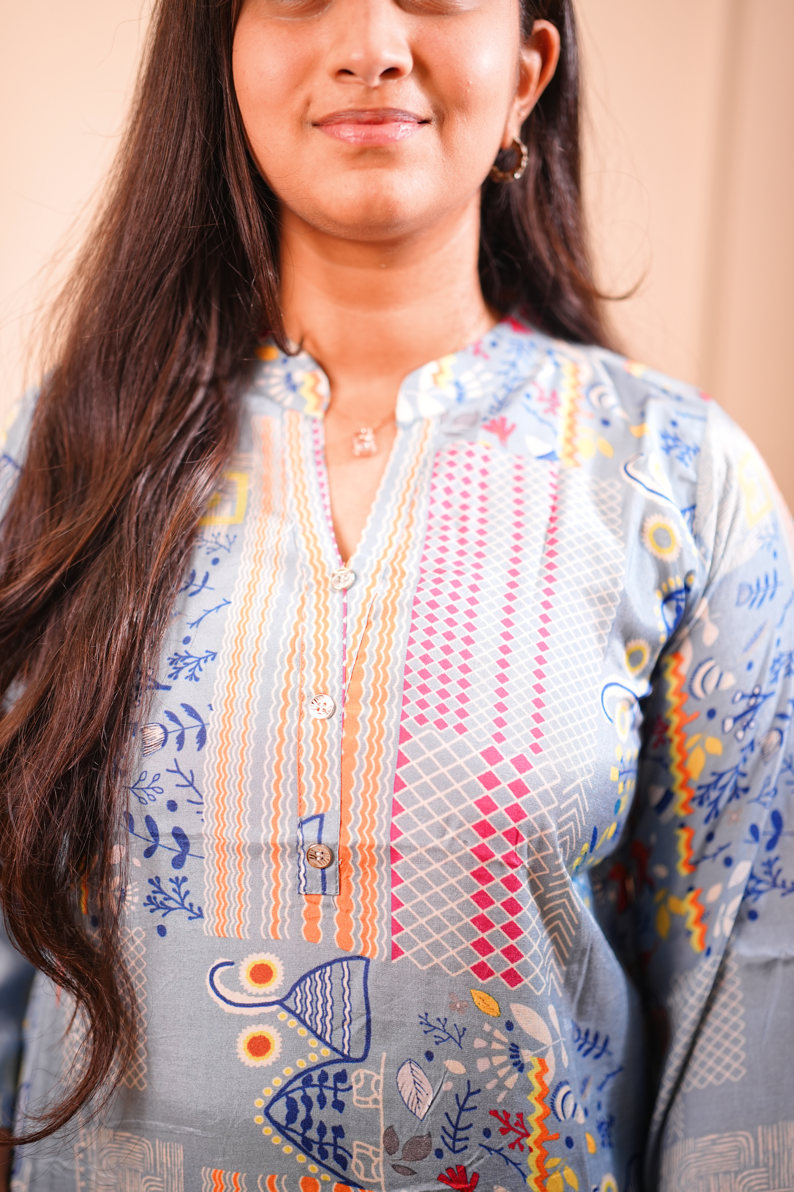 Sky Blue Abstract Geo Printed Straight Kurta - Image 2