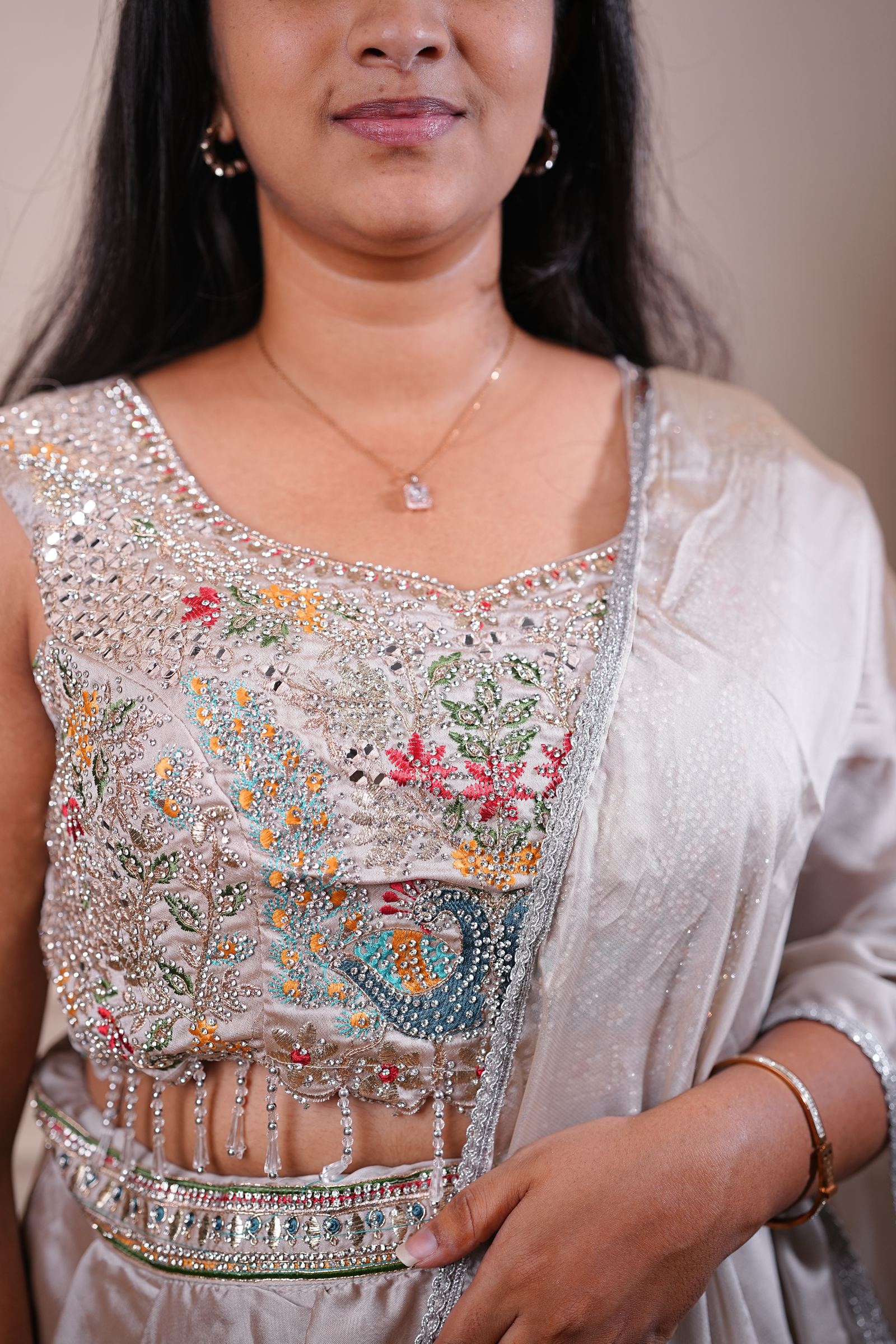 Silver Grey Embroidered Lehenga Set with Dupatta - Image 2