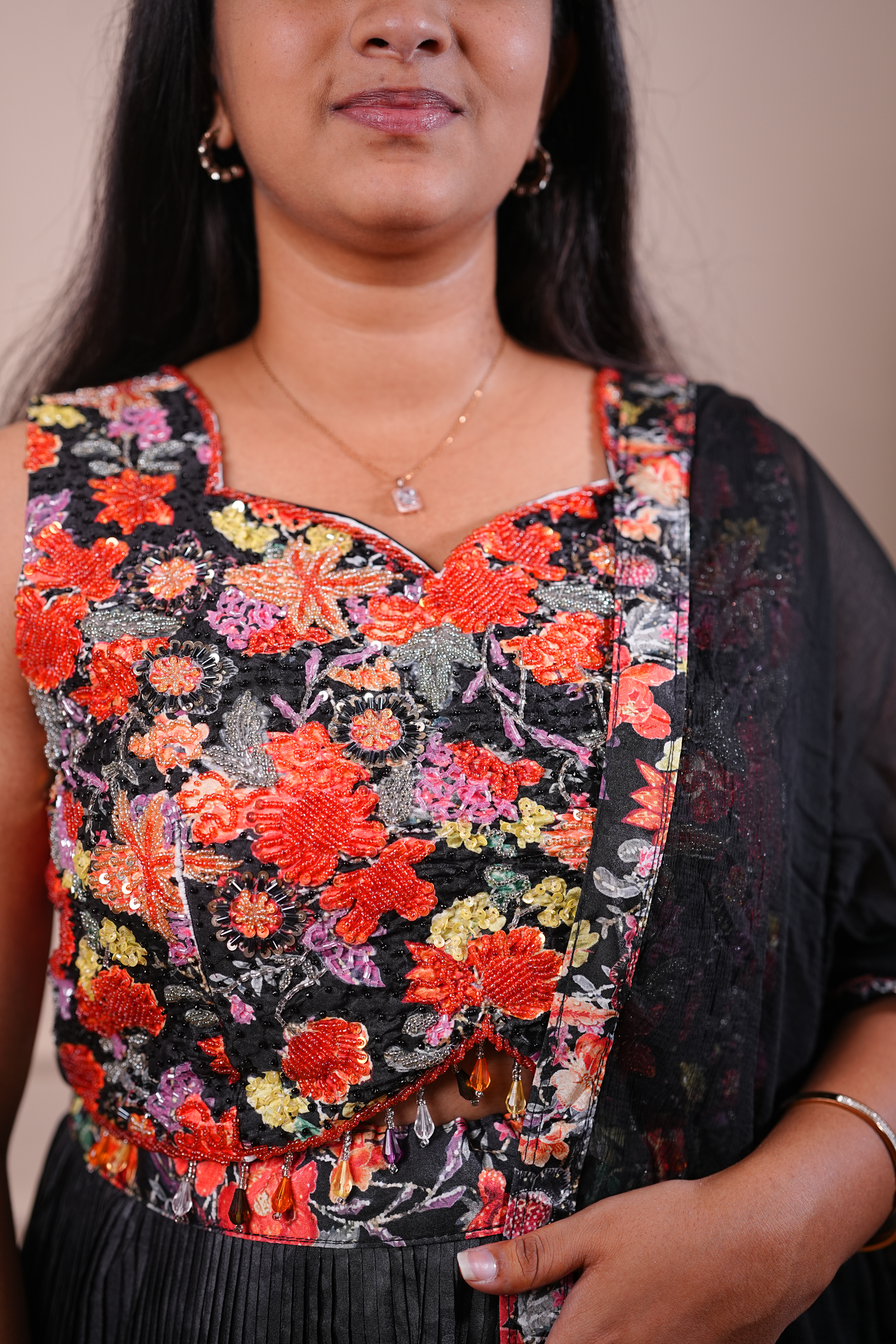 Midnight Floral Embroidered Lehenga Set with Dupatta - Image 2