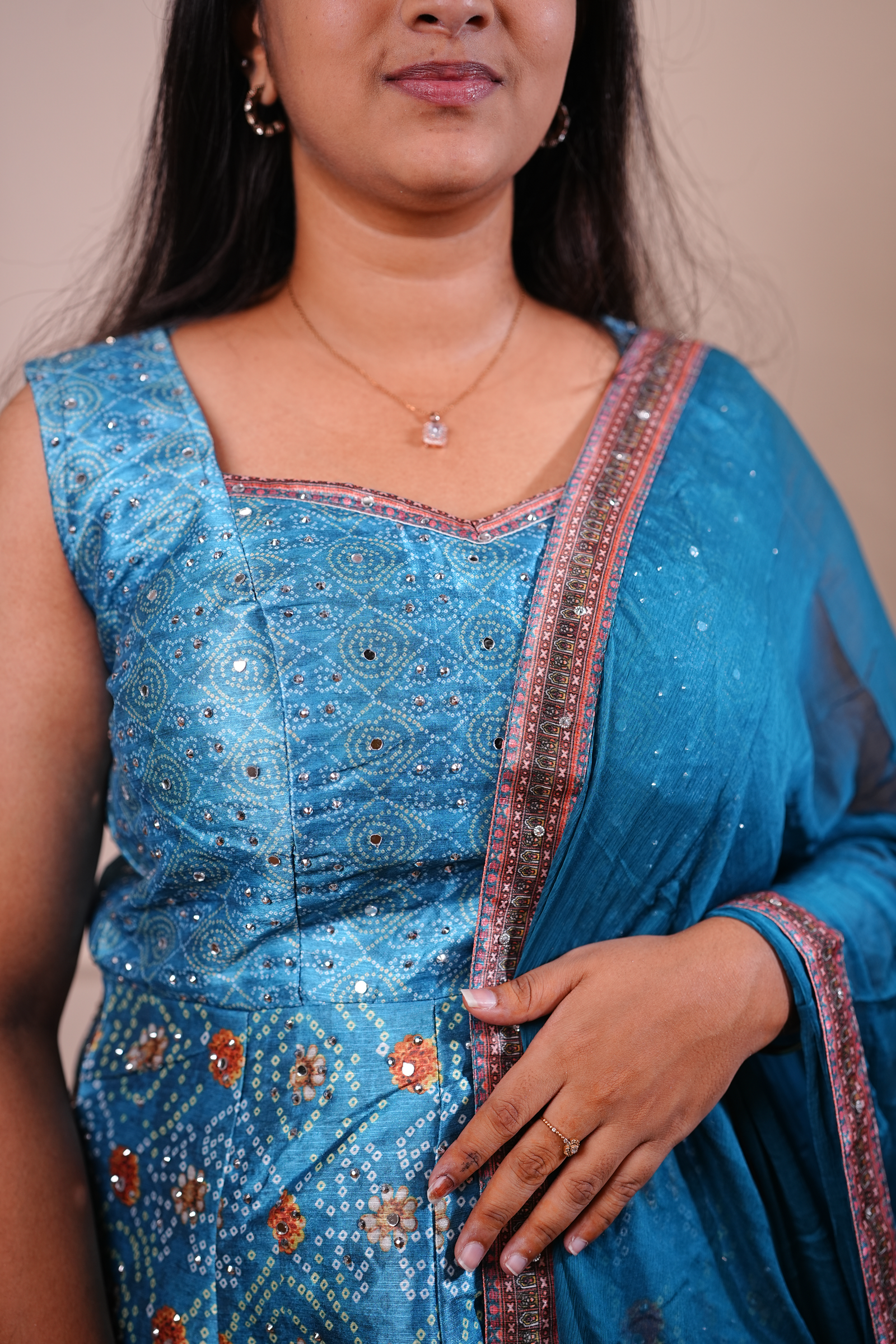 Teal Heritage Embroidered Lehenga Set with Dupatta - Image 3