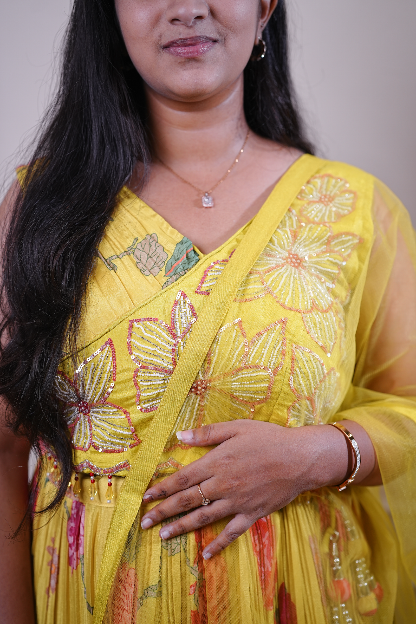 Sunflower Yellow Floral Embroidered Festive Set with Dupatta - Image 3