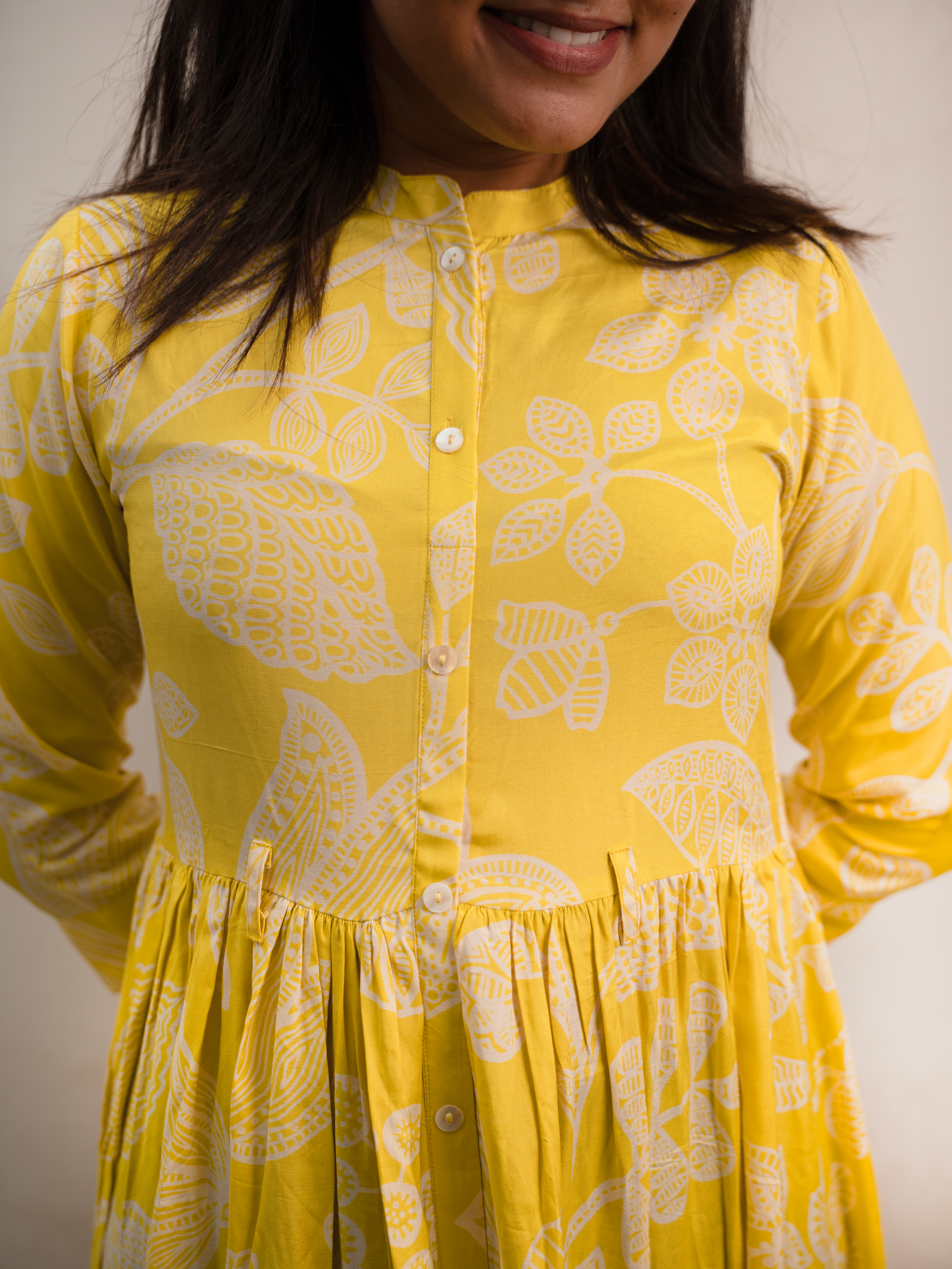Yellow Floral Print Tiered Maxi Shirt Dress - Image 2