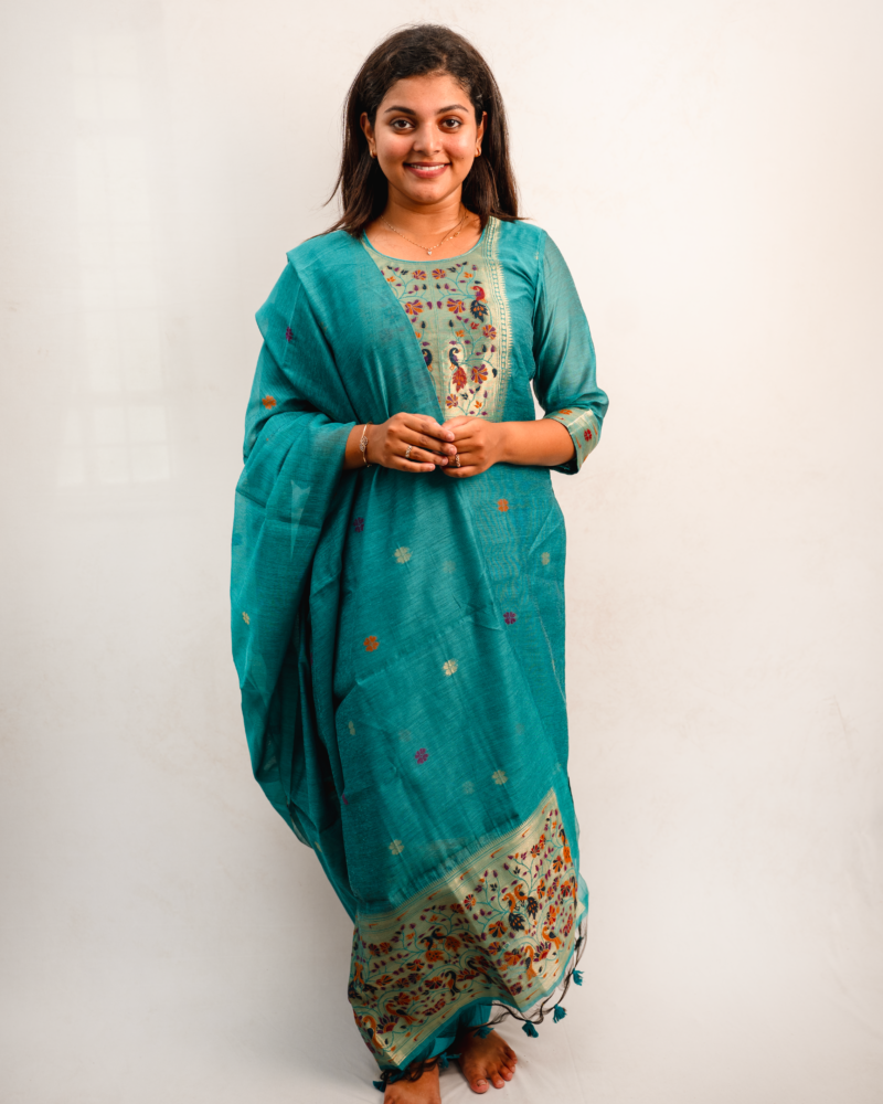 Teal Embroidered Kurta Set with Dupatta