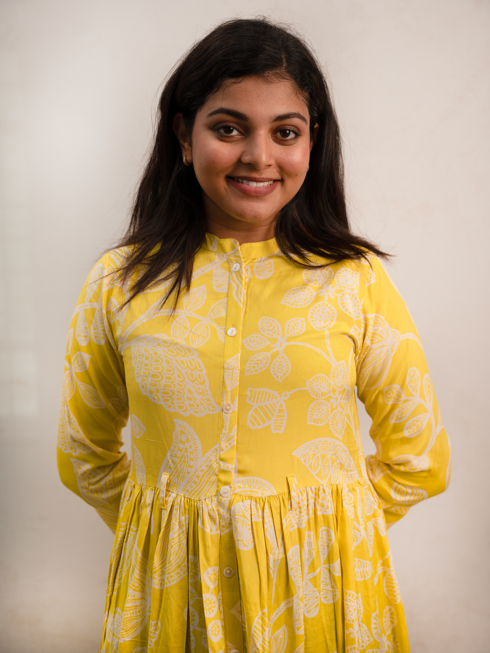 Yellow Floral Print Tiered Maxi Shirt Dress - Image 3