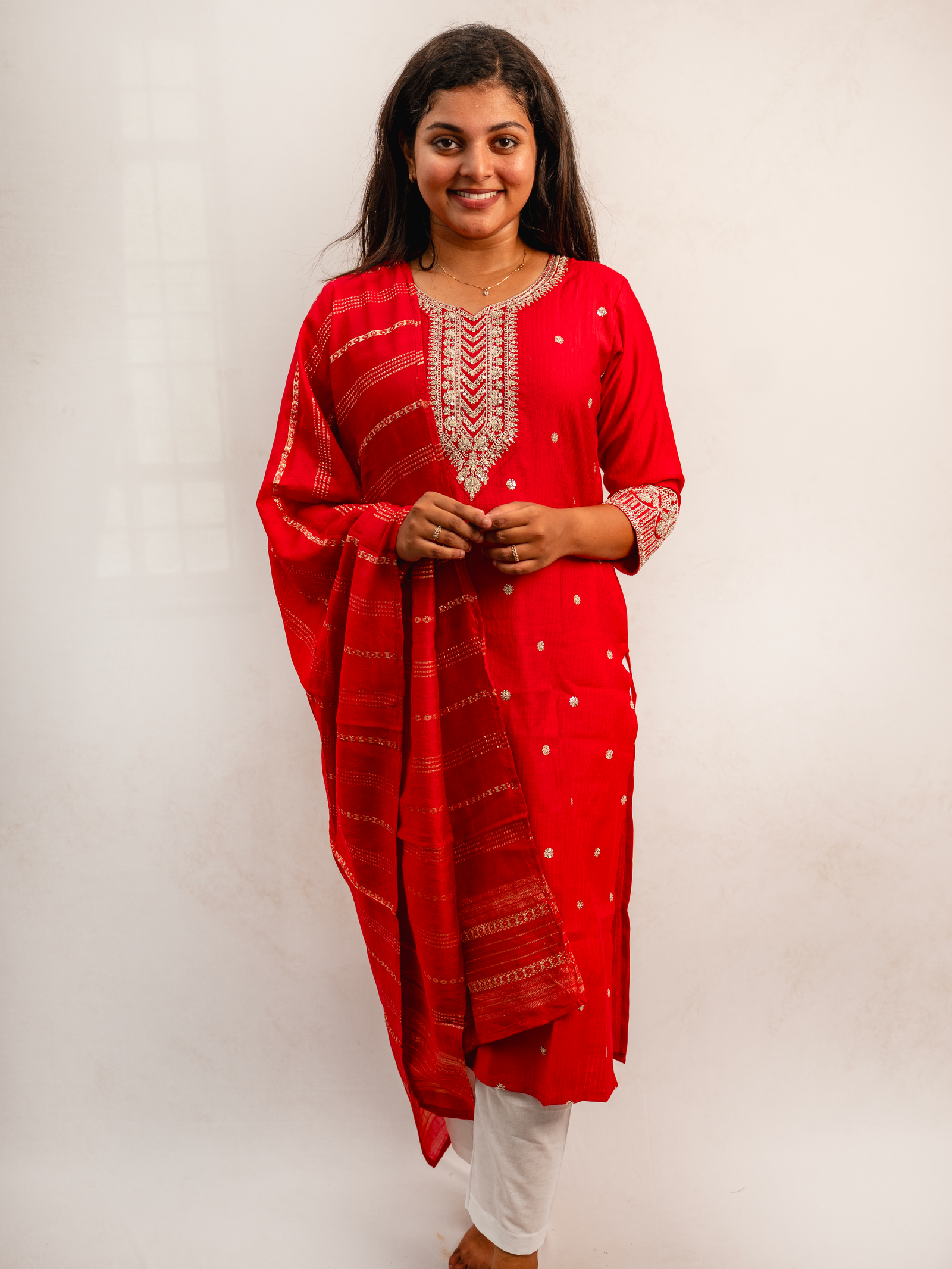 Red Embroidered Kurta Set with Dupatta