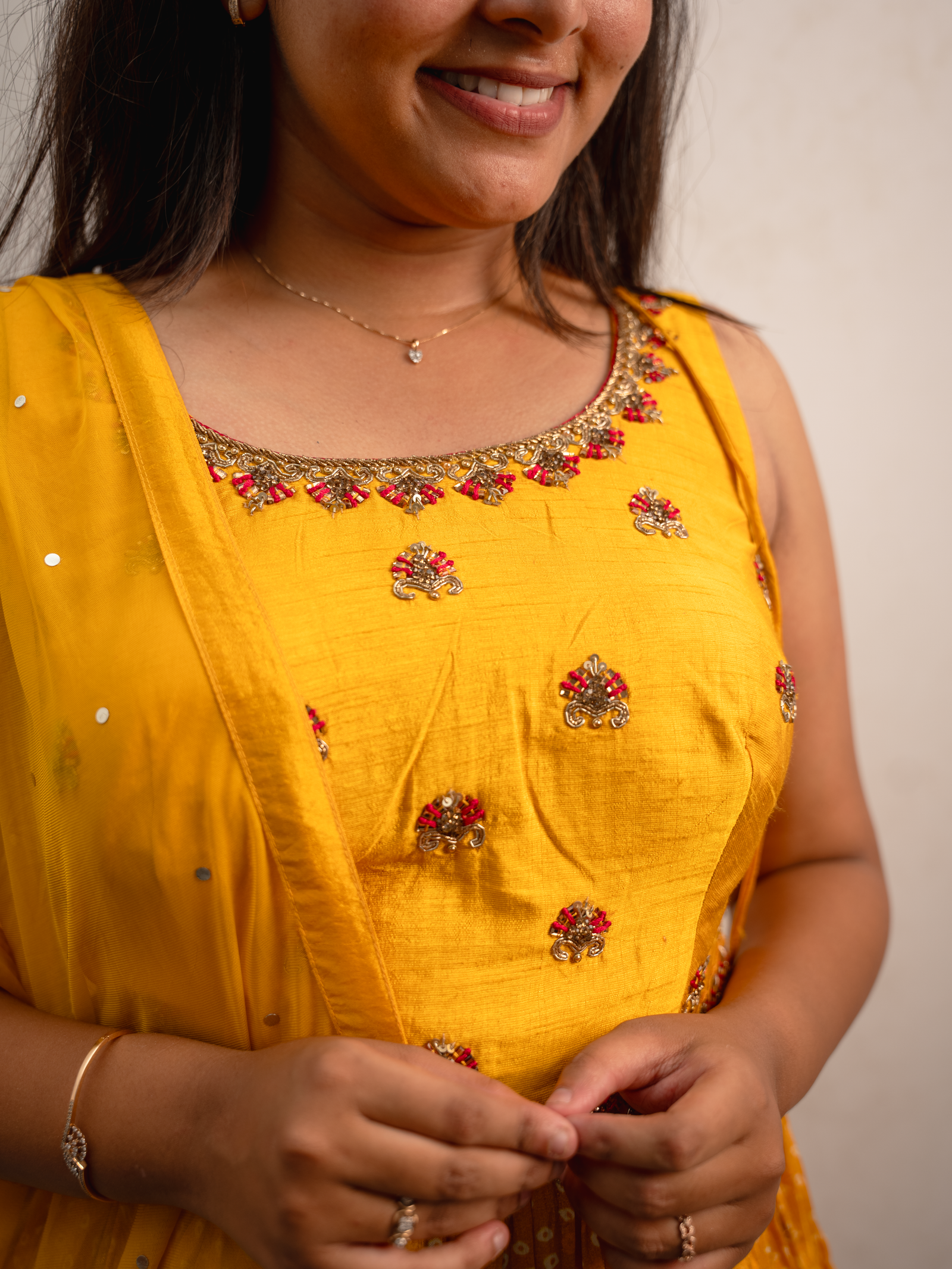 Yellow to Red Ombre Indo-Western Lehenga Set with Embroidered Dupatta - Image 2