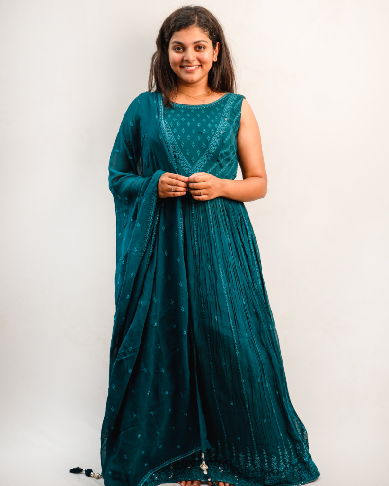 Teal Green Embroidered Anarkali Set with Dupatta