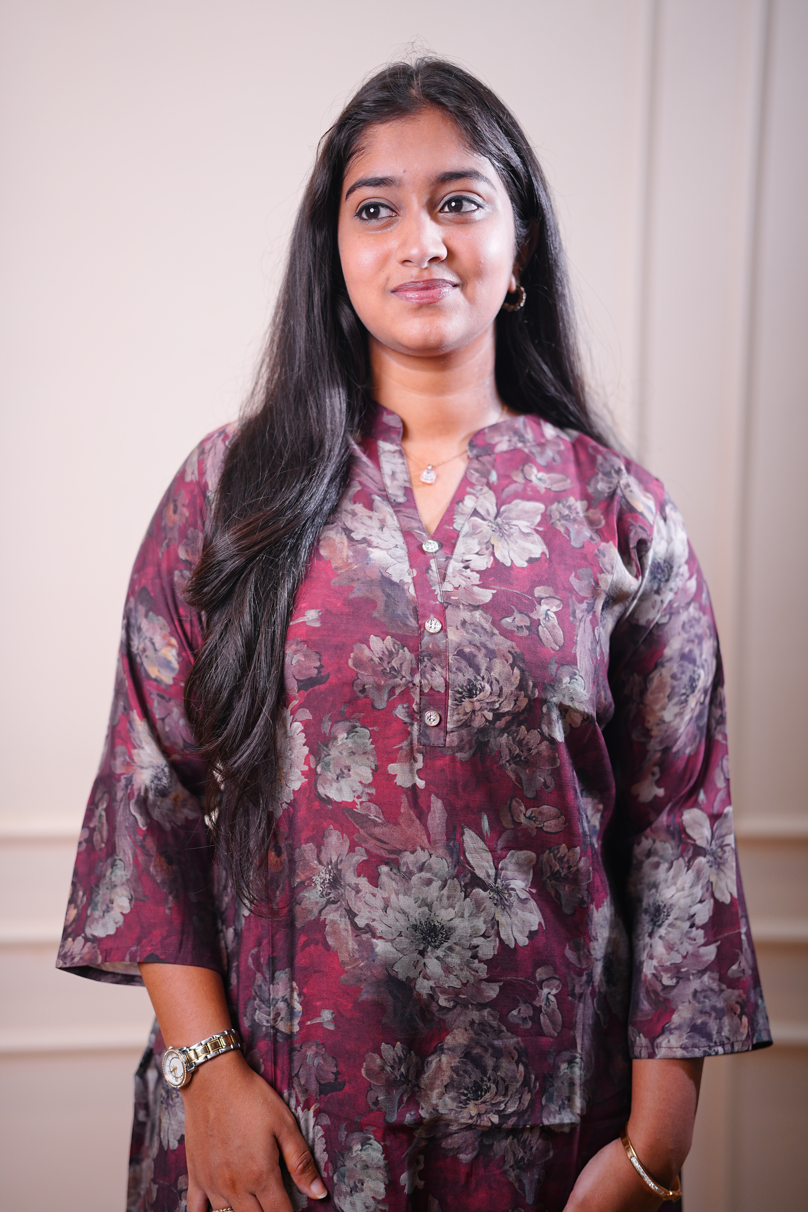 Floral Printed Straight Kurta – Wine Maroon - Image 2