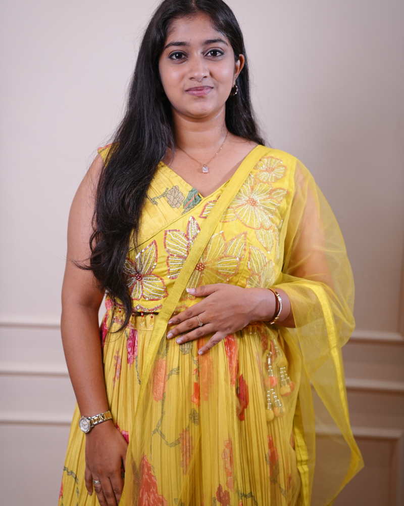 Sunflower Yellow Floral Embroidered Festive Set with Dupatta