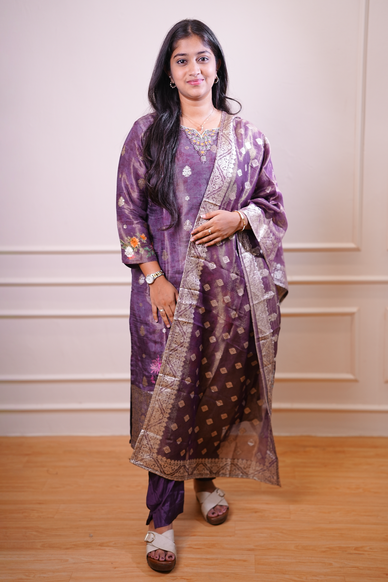 Plum Purple Printed Kurta Set with Dupatta