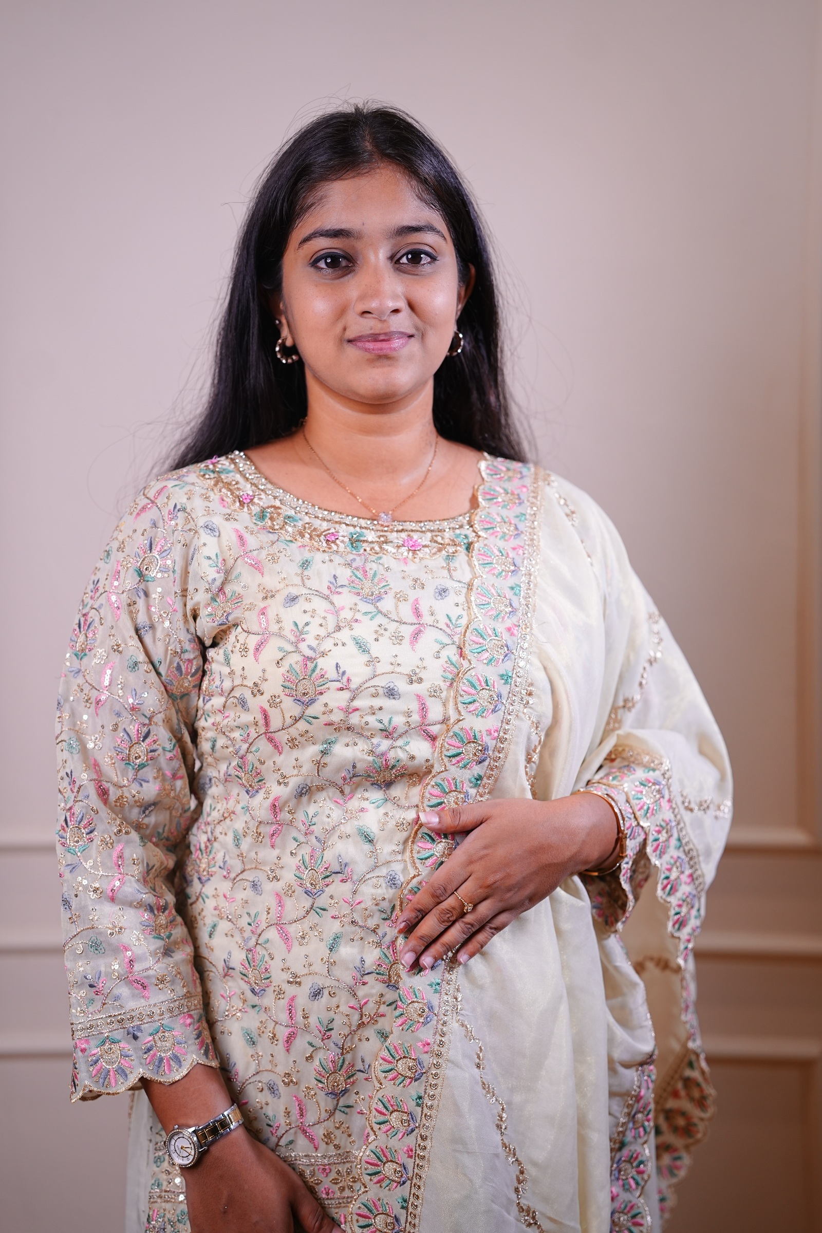 Ivory Embroidered Kurta Set with Matching Dupatta - Image 2