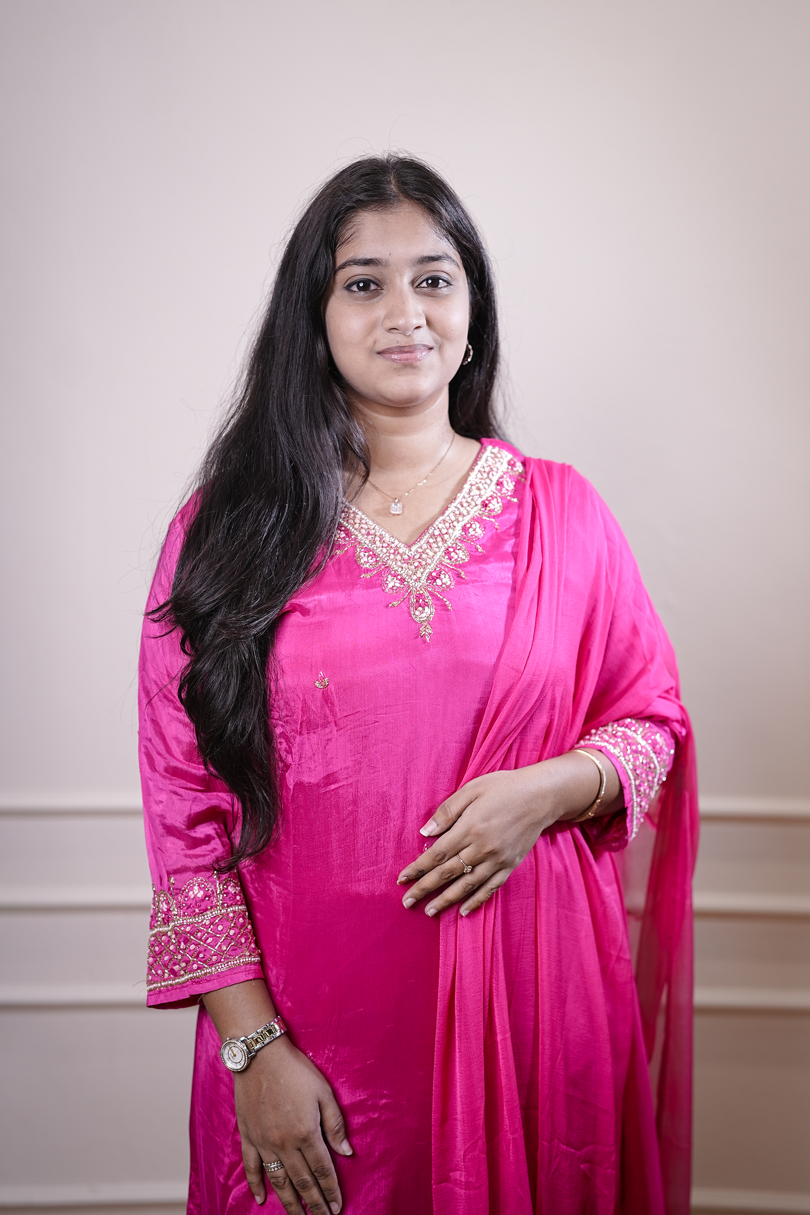 Rani Pink Embellished Kurta Set with Matching Dupatta - Image 3