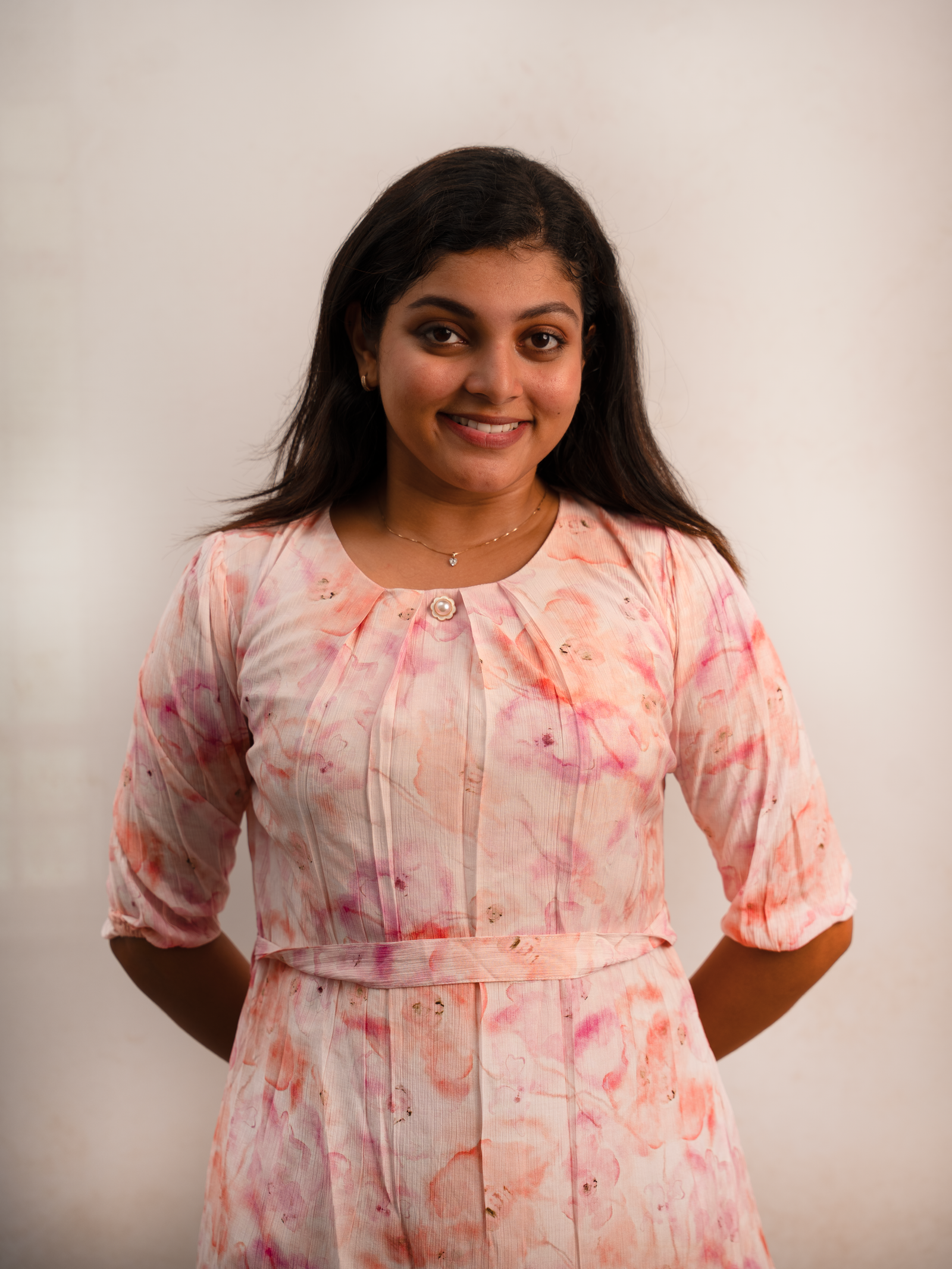 Blush Pink Tie-Dye Print Gathered Knee-Length Dress - Image 3