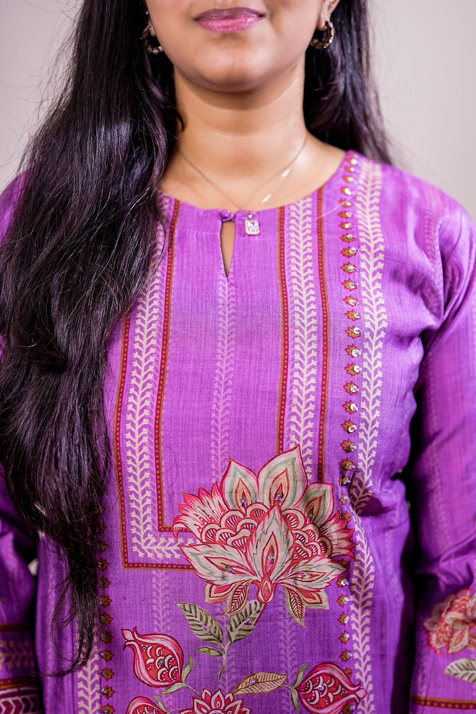 Printed Kurta Set – Purple Floral Design - Image 2