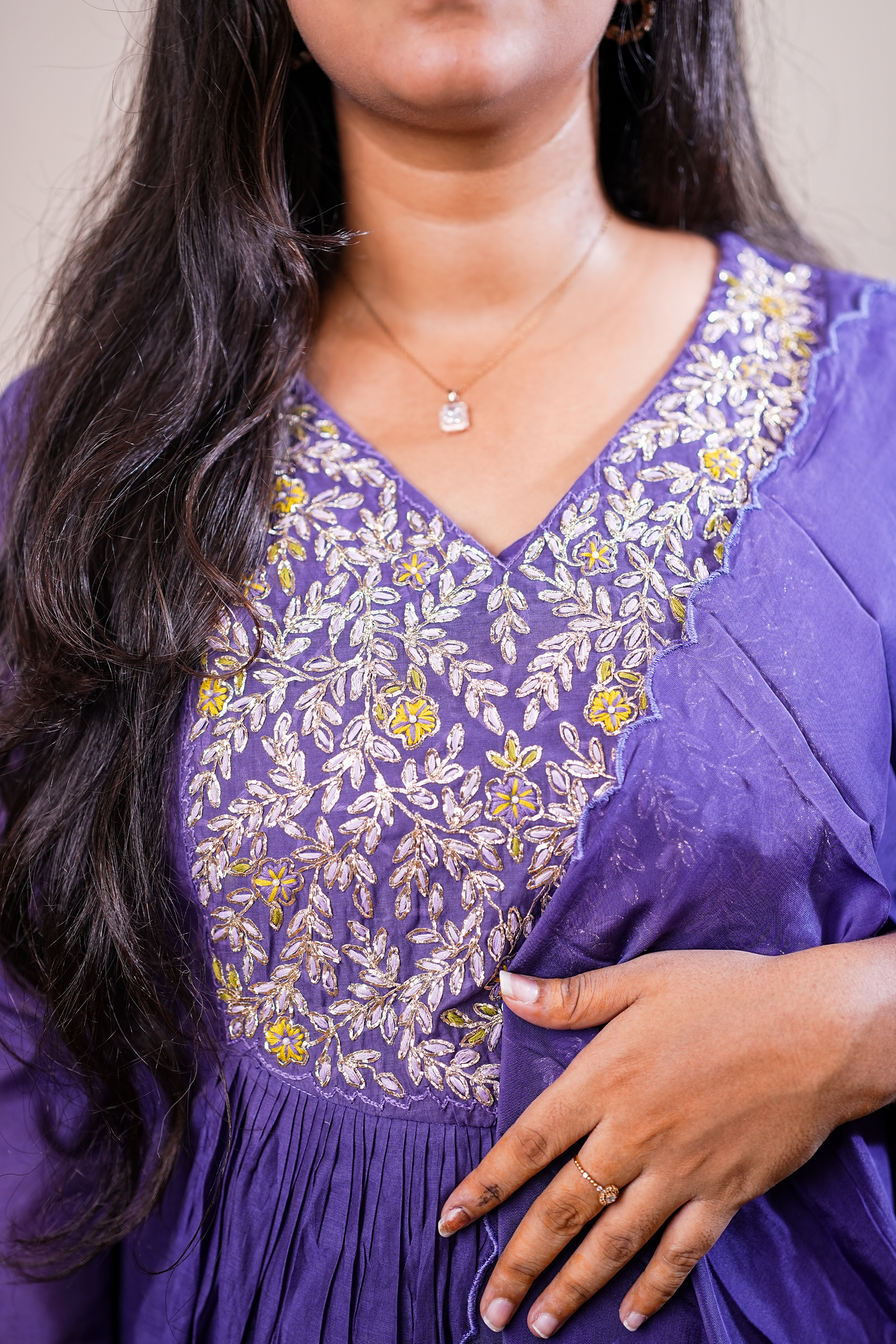 Embroidered Anarkali Kurta Set with Matching Dupatta – Purple - Image 3