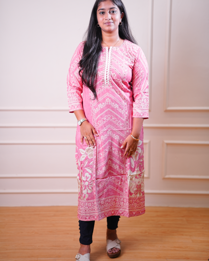 Embroidered Straight Kurta – Blush Pink