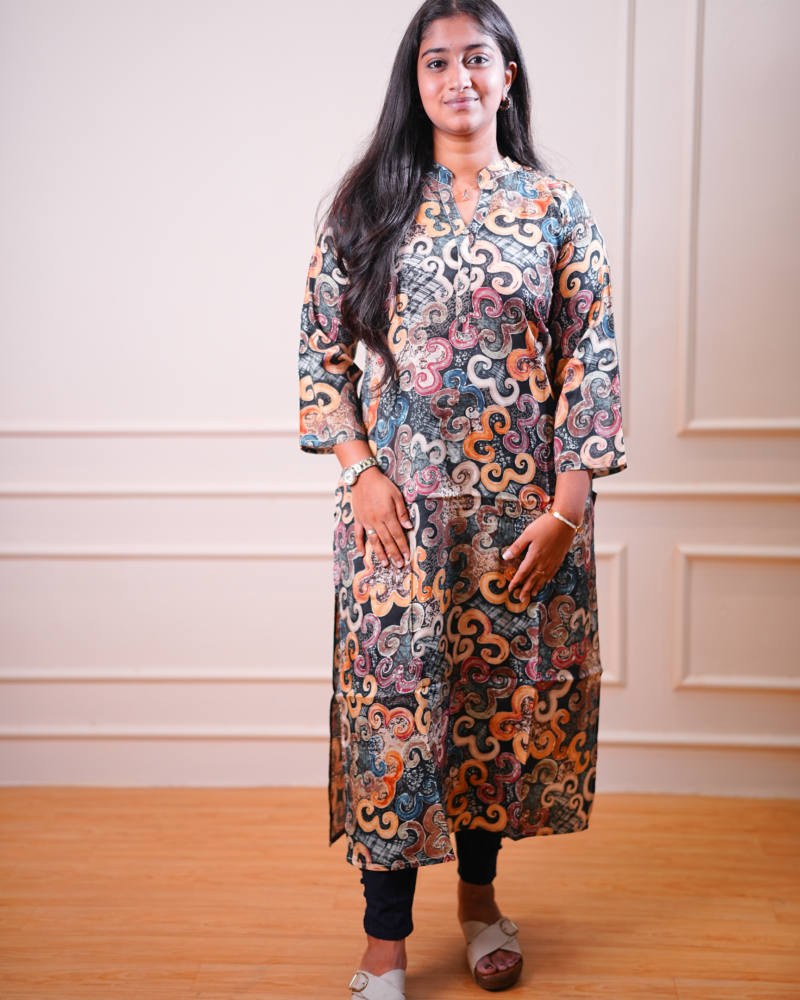 Printed Straight Kurta – Abstract Swirl Pattern