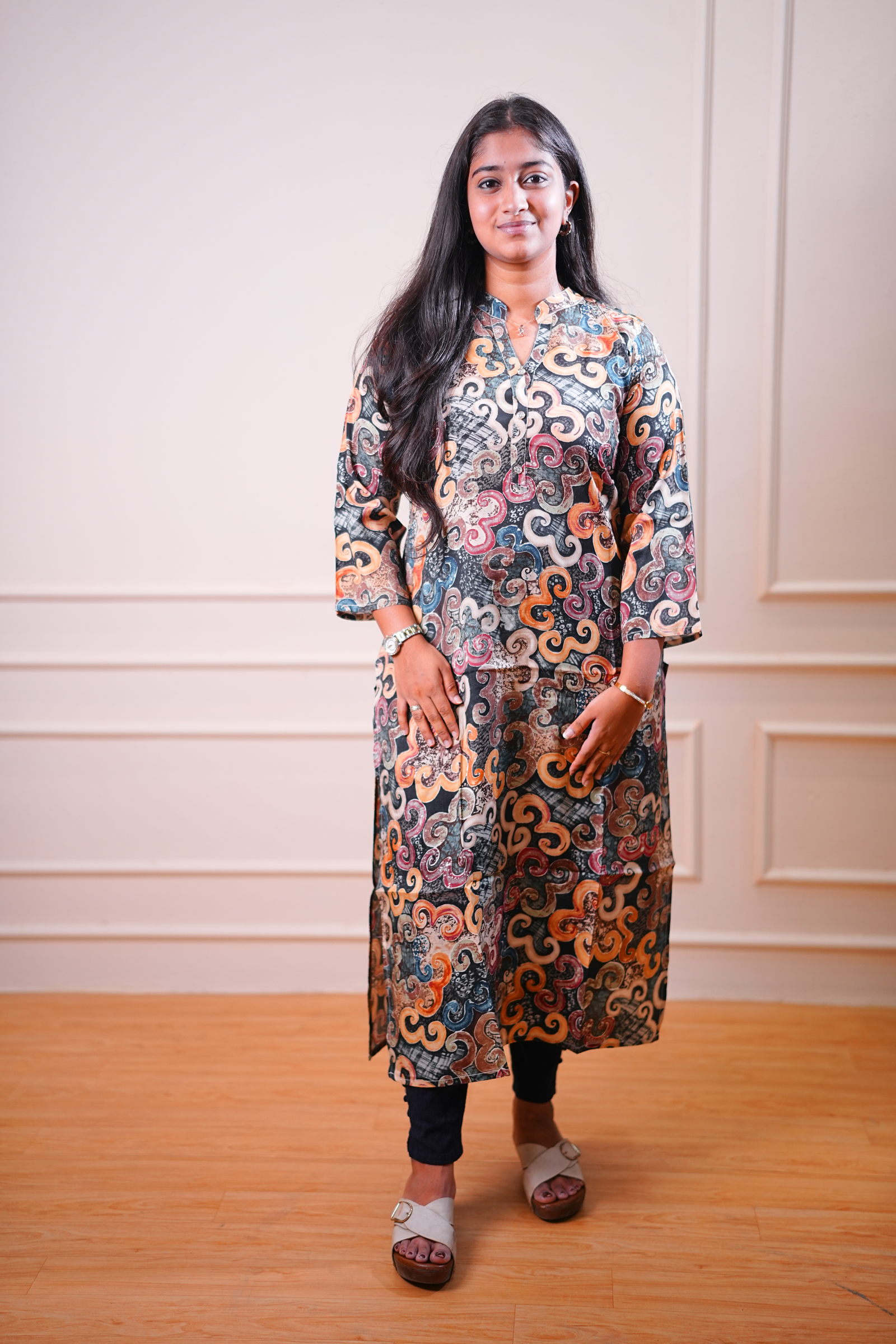 Printed Straight Kurta – Abstract Swirl Pattern
