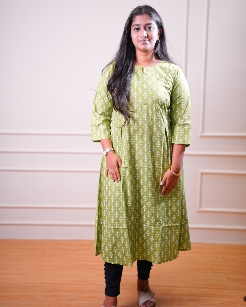 Printed Straight Kurta – Olive Green Ethnic Motif