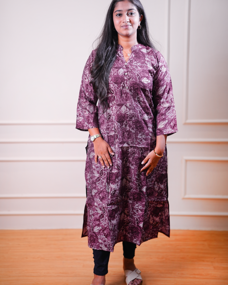 Printed Straight Kurta – Wine Purple Abstract Design