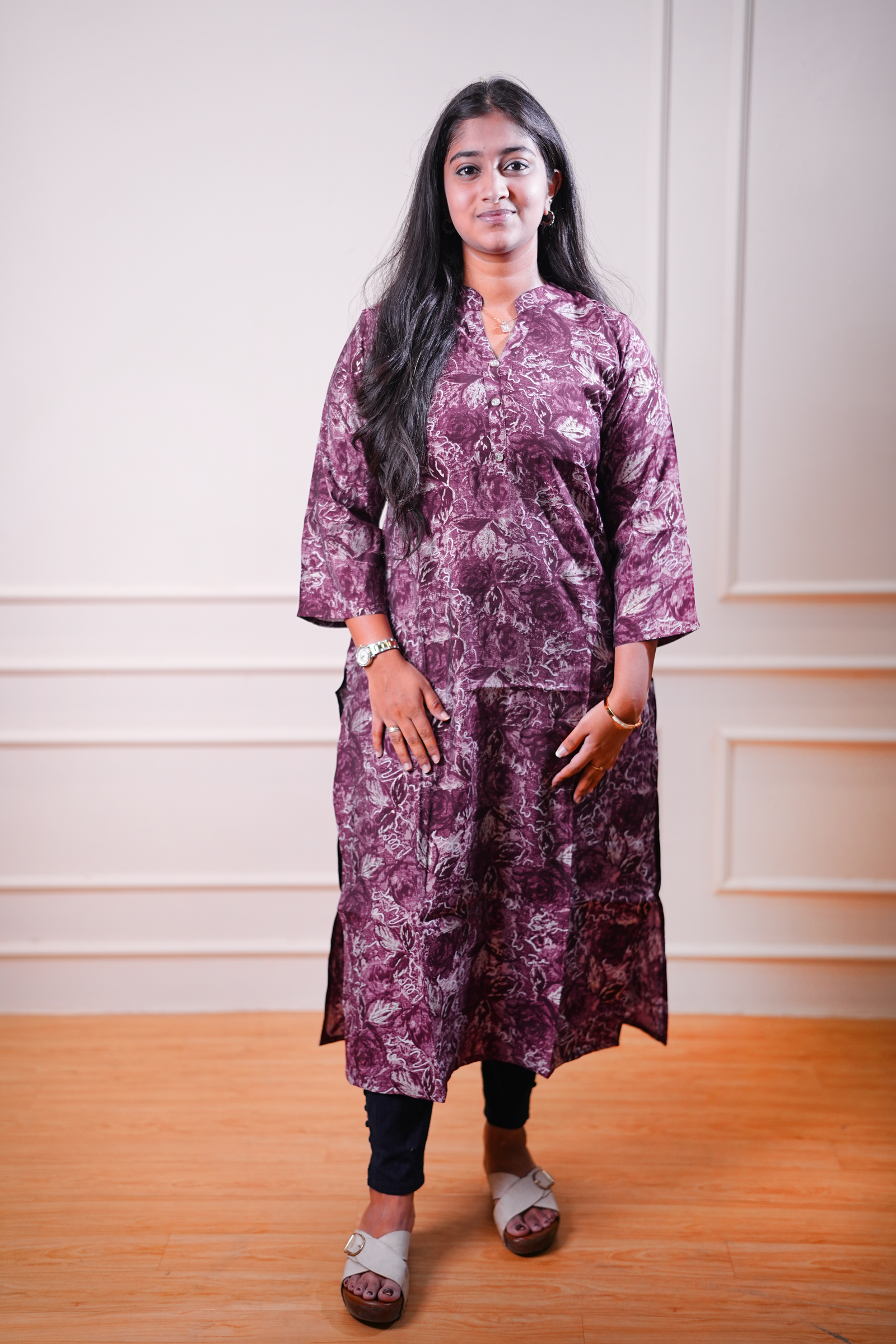 Printed Straight Kurta – Wine Purple Abstract Design