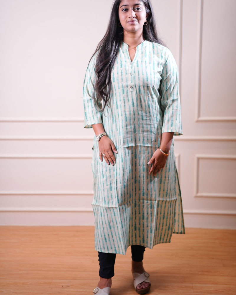 Mint Stripe Printed Straight Kurta