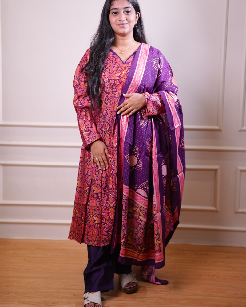 Printed Kurta Set with Dupatta – Purple & Pink