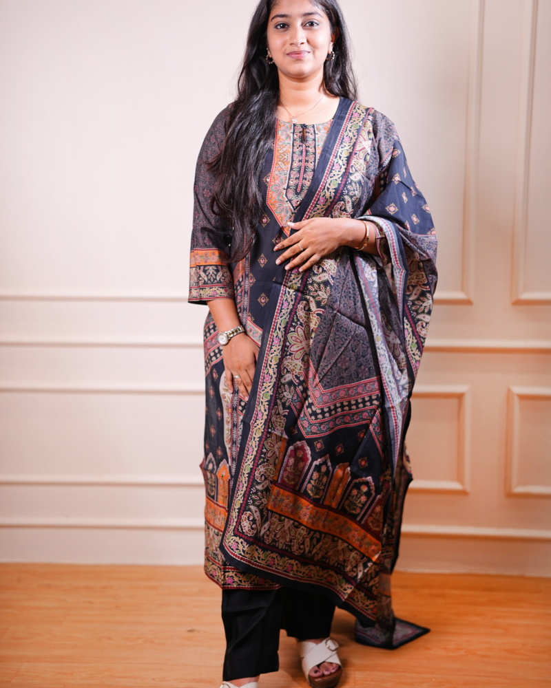 Midnight Heritage Printed Kurta Set with Dupatta