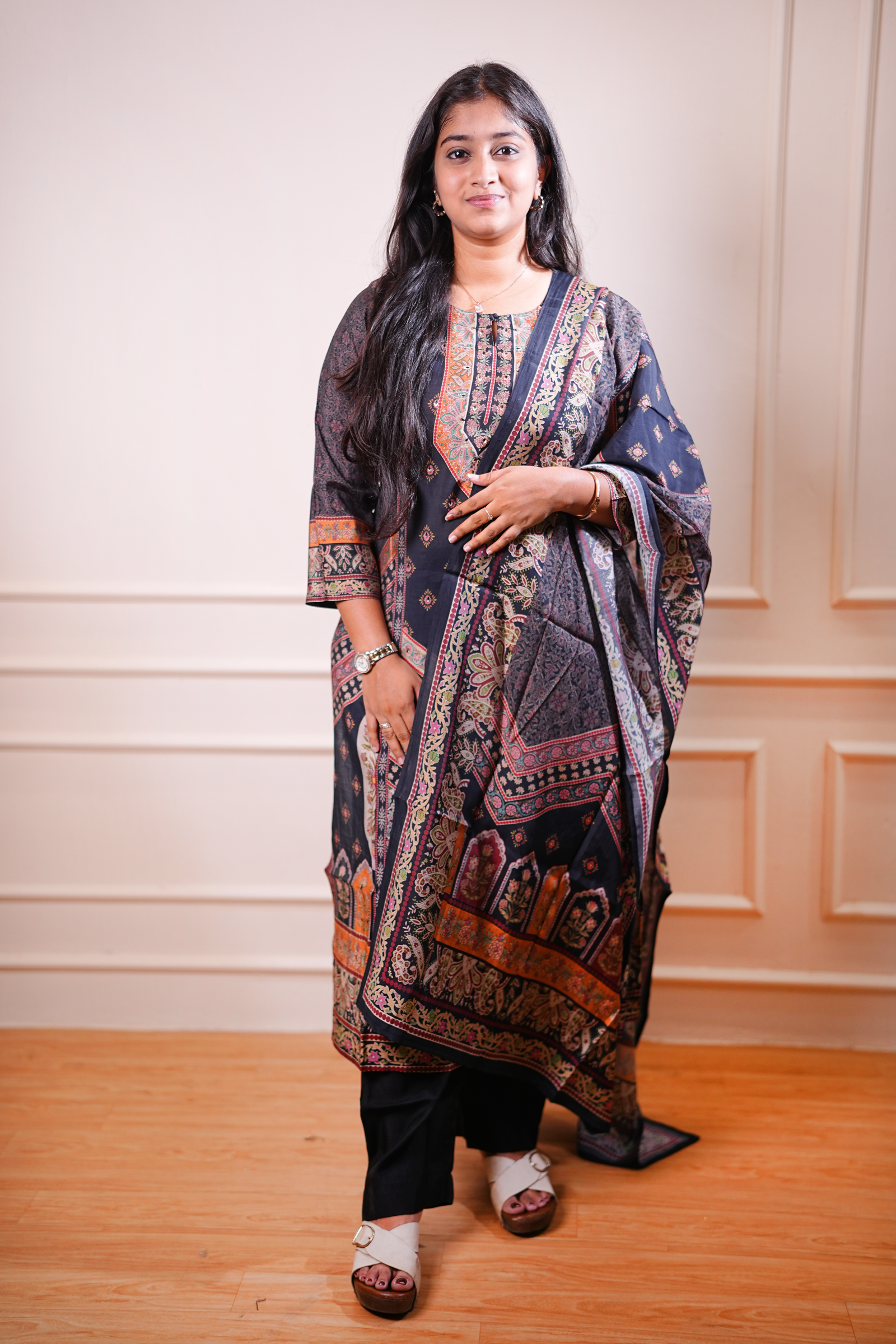 Midnight Heritage Printed Kurta Set with Dupatta