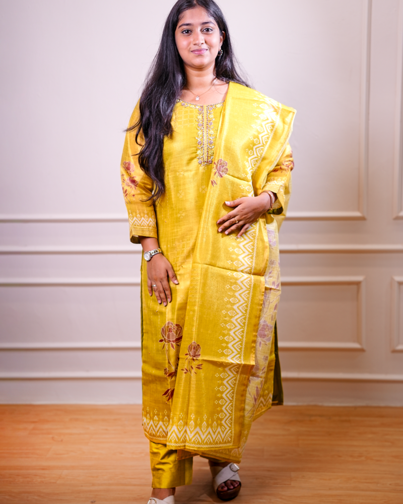 Mustard Yellow Printed Kurta Set with Dupatta