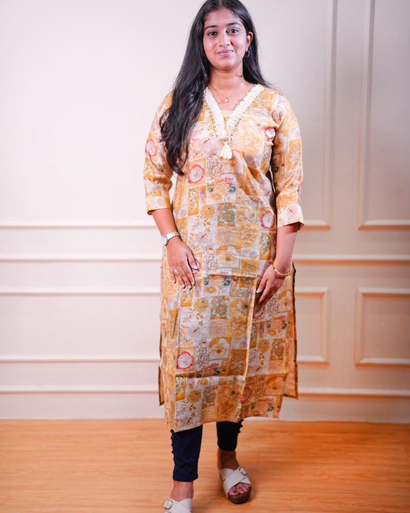 Amber Floral Patchwork Printed Straight Kurta