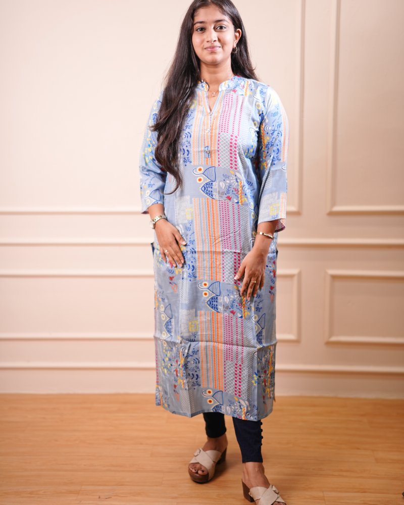 Sky Blue Abstract Geo Printed Straight Kurta