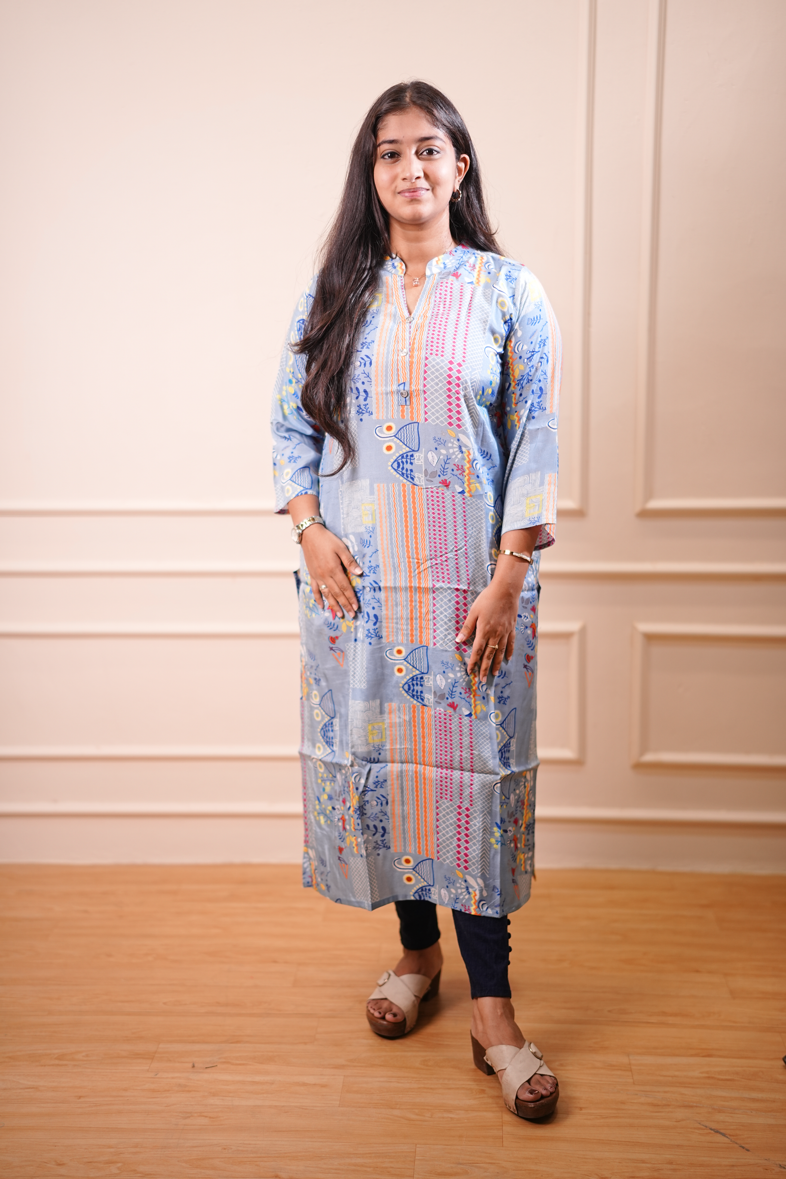 Sky Blue Abstract Geo Printed Straight Kurta
